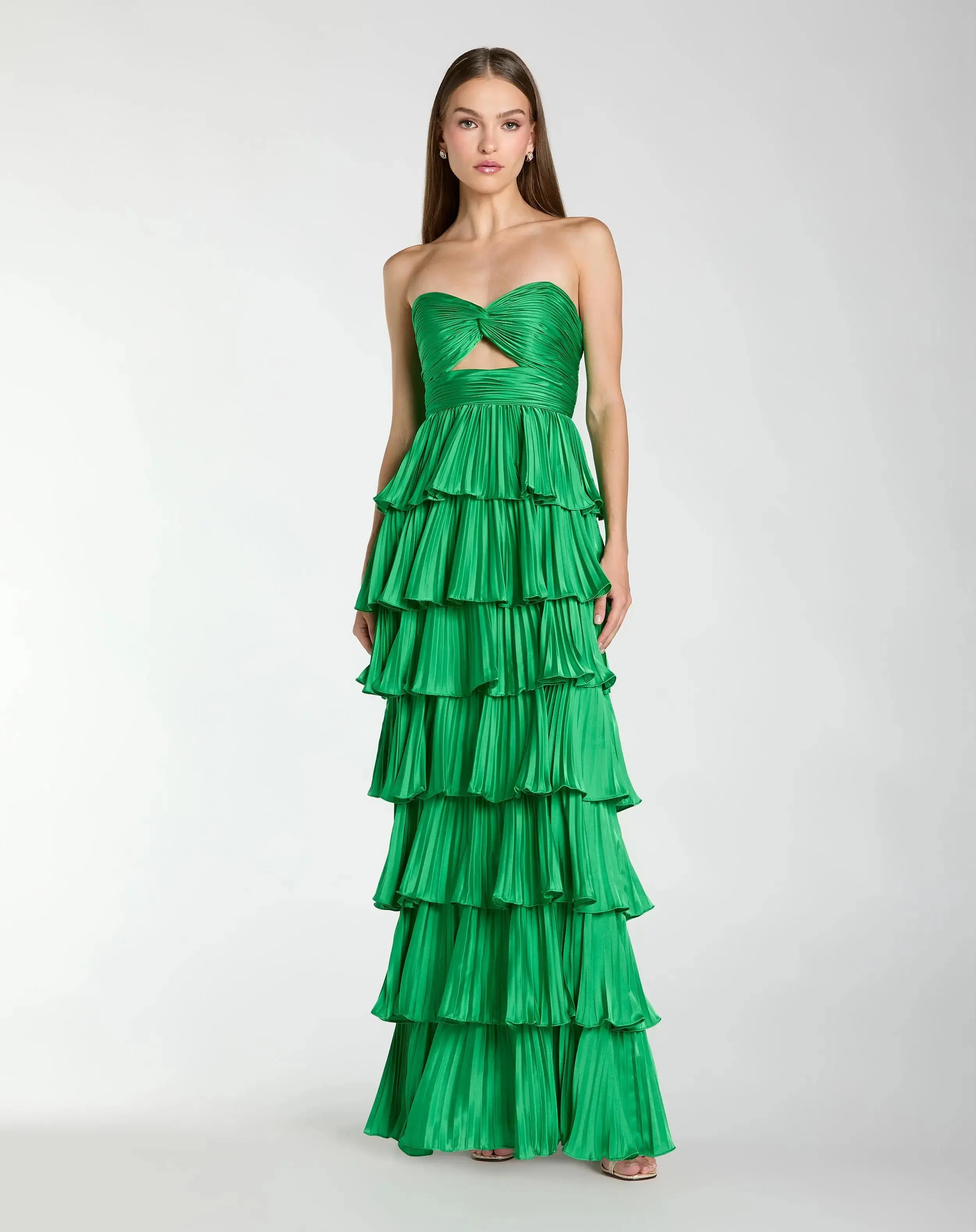 Pleated Charmeuse Strapless Tiered Ruffle Gown - Image 5
