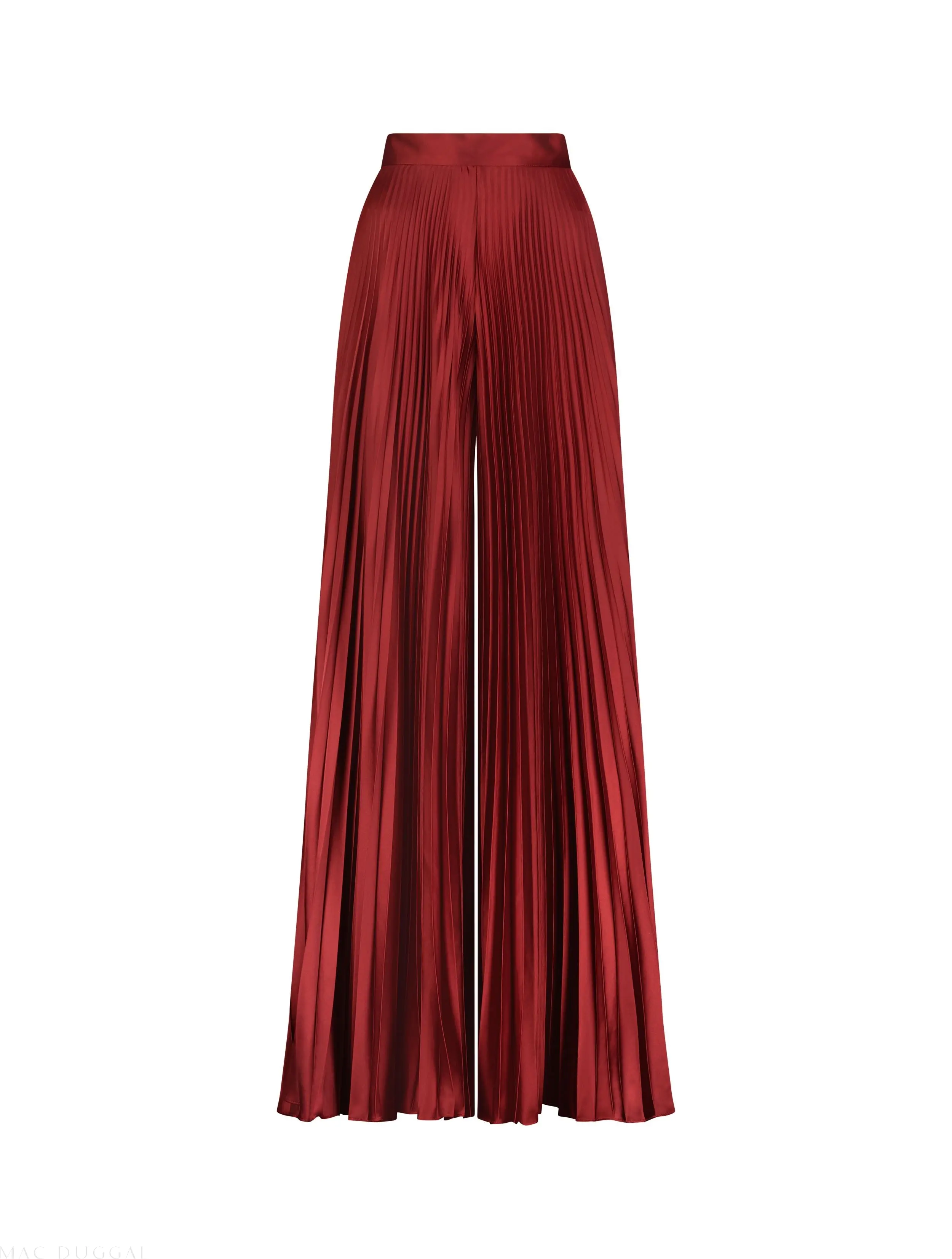Red Pleated Charmeuse Wide Leg Pants - Image 2