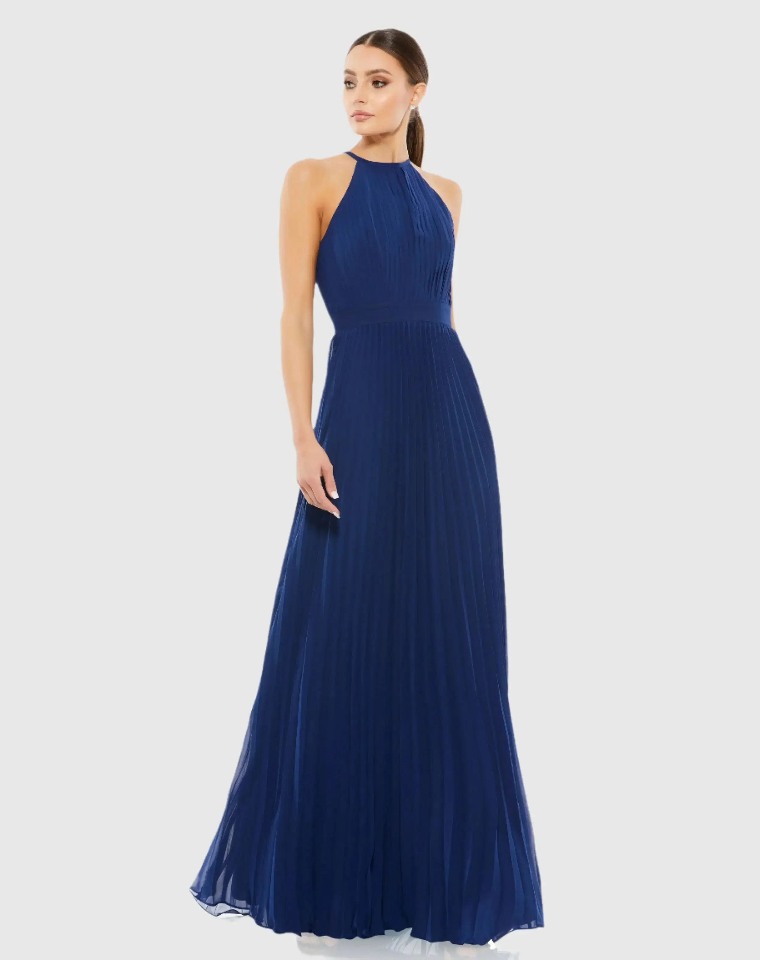 Pleated Halter Neck Flowy Gown - Image 2