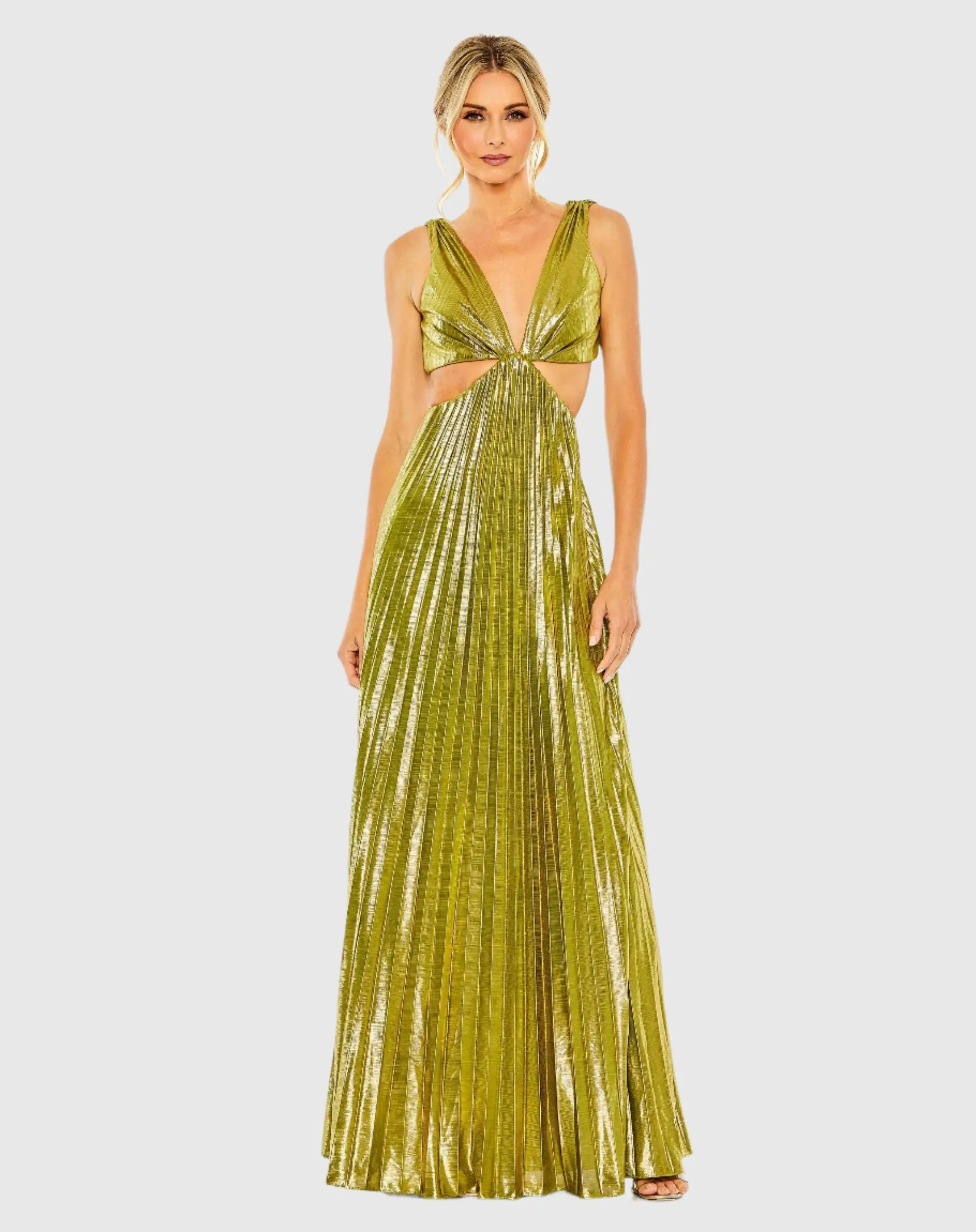 Pleated Metallic Cutout Gown - Image 2