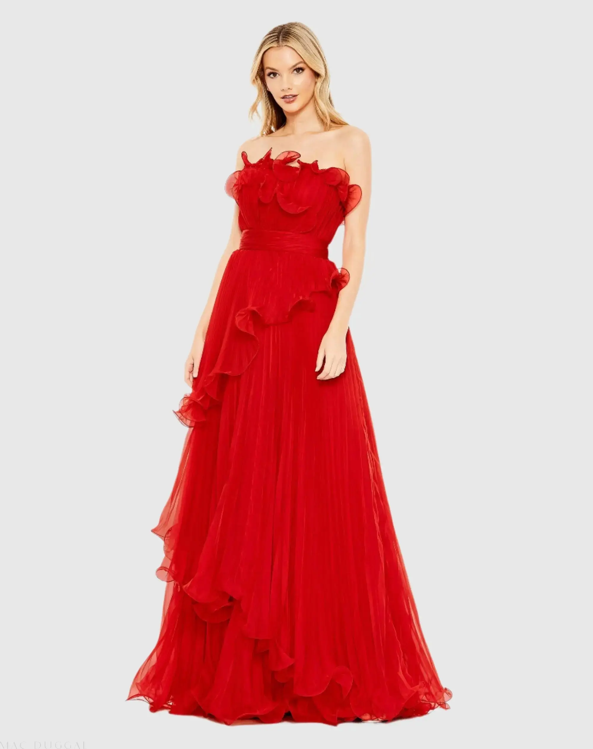 Pleated Tiered Ruffled Strapless Gown - Image 2