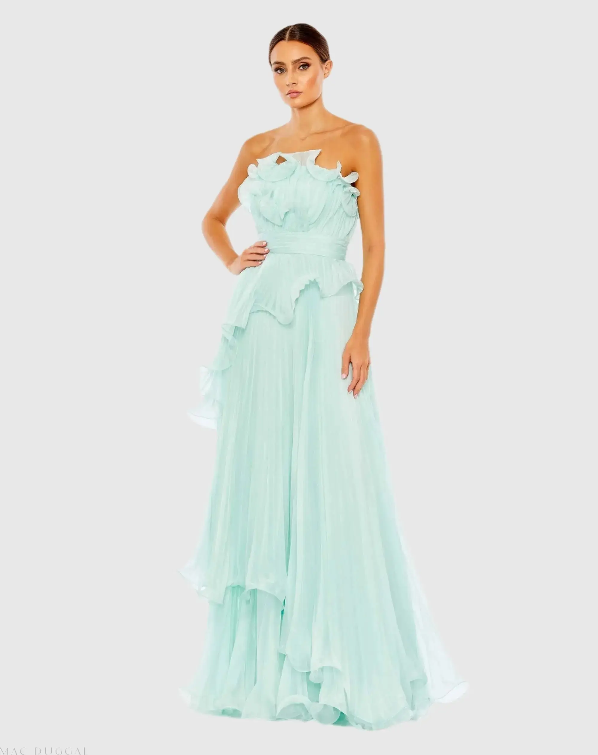 Pleated Tiered Ruffled Strapless Gown - Image 3