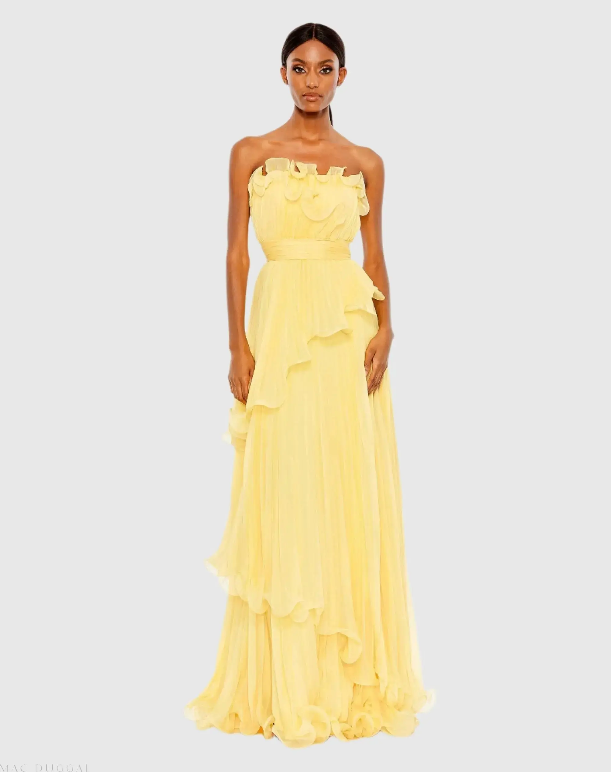 Pleated Tiered Ruffled Strapless Gown - Image 4