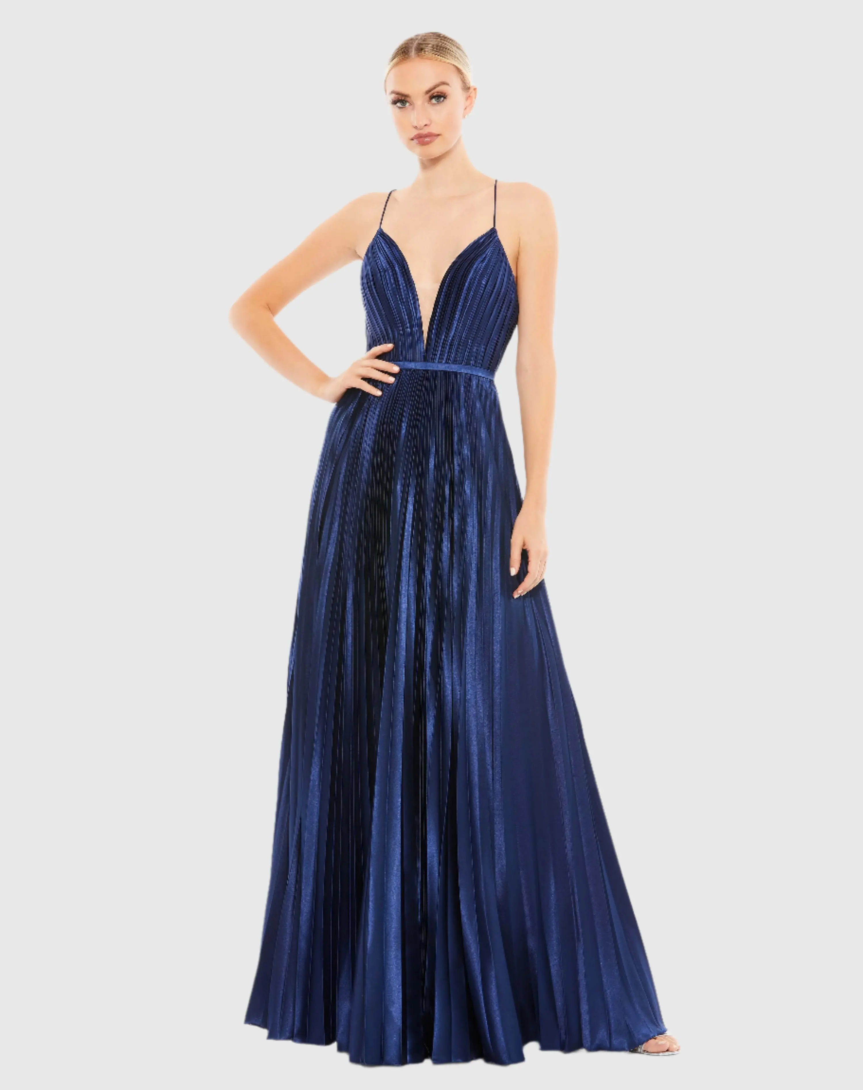 Plunge Neck Pleated Evening Gown - Image 2