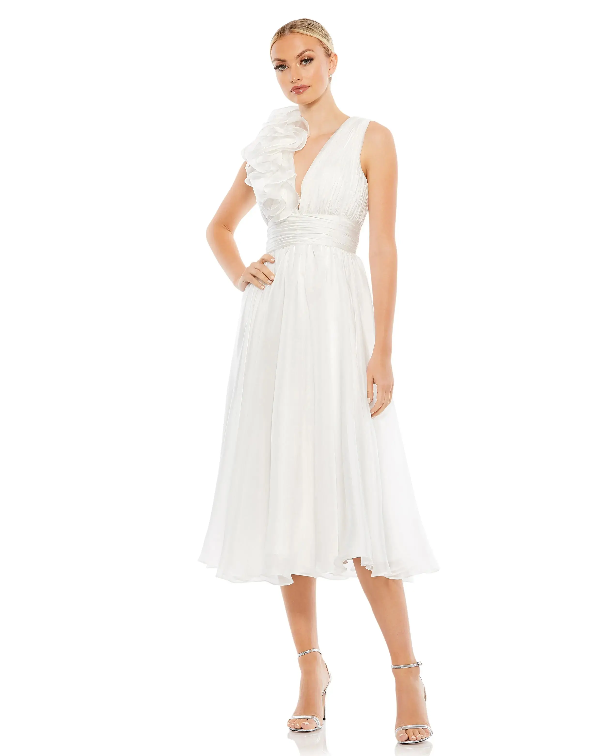 Plunging V Neck Ruffled A-Line Cocktail Dress - Image 2