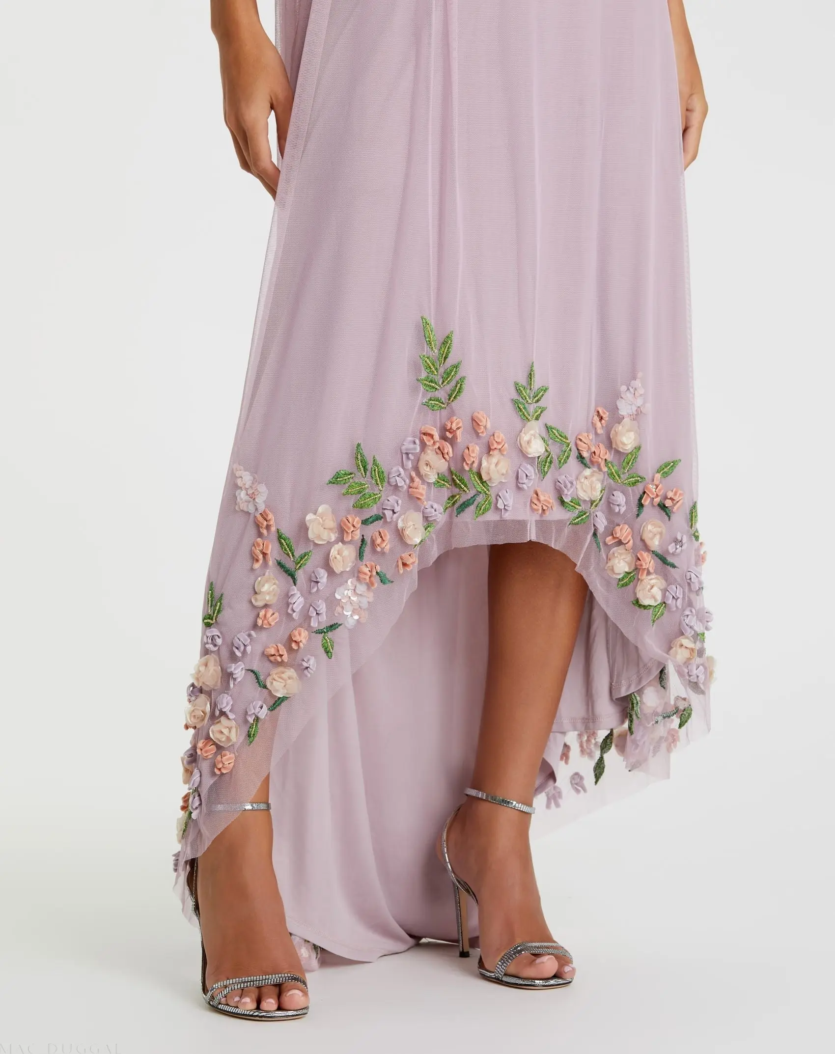 Purple One Shoulder Embellished Trapeze Gown - Image 2
