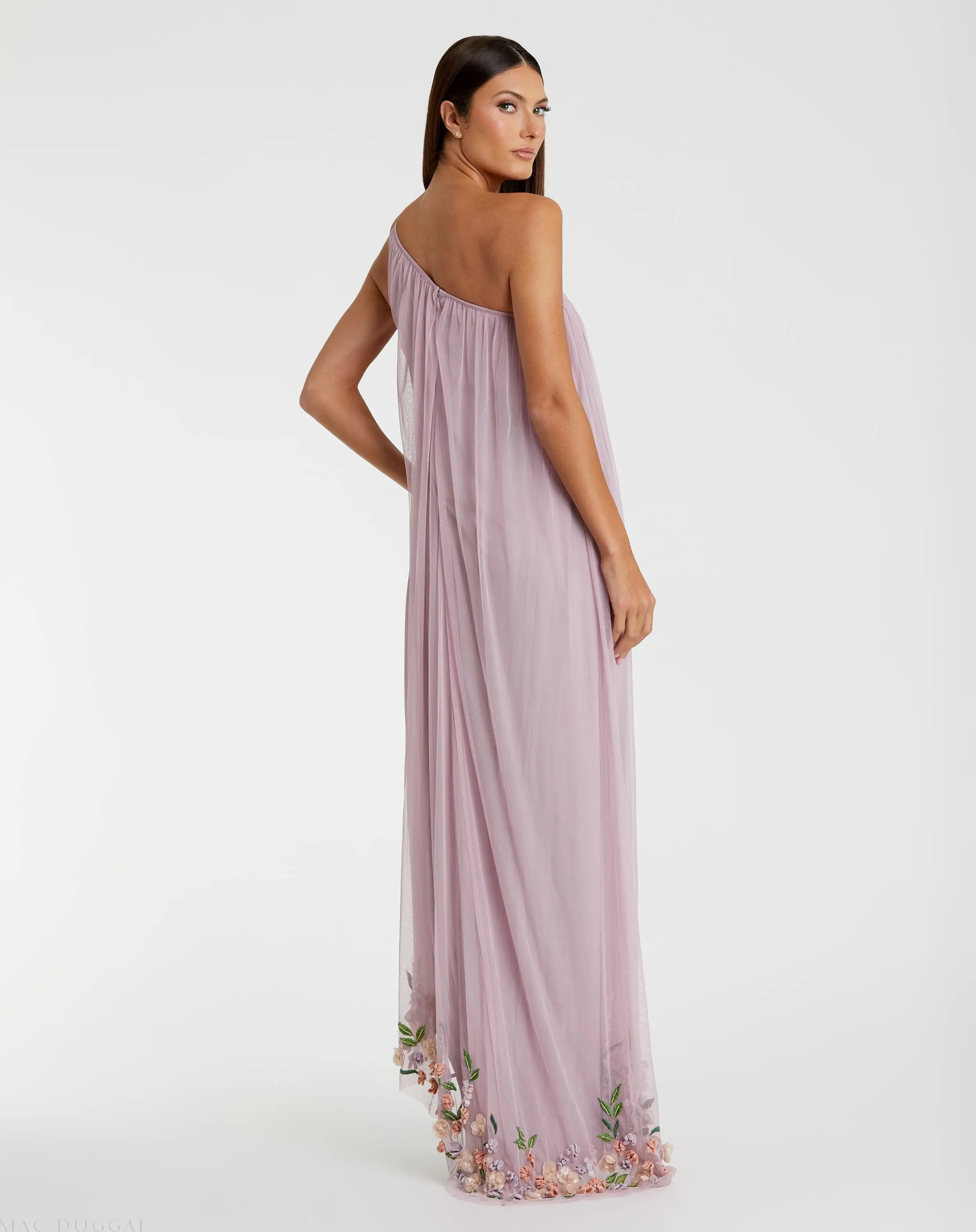 Purple One Shoulder Embellished Trapeze Gown - Image 3