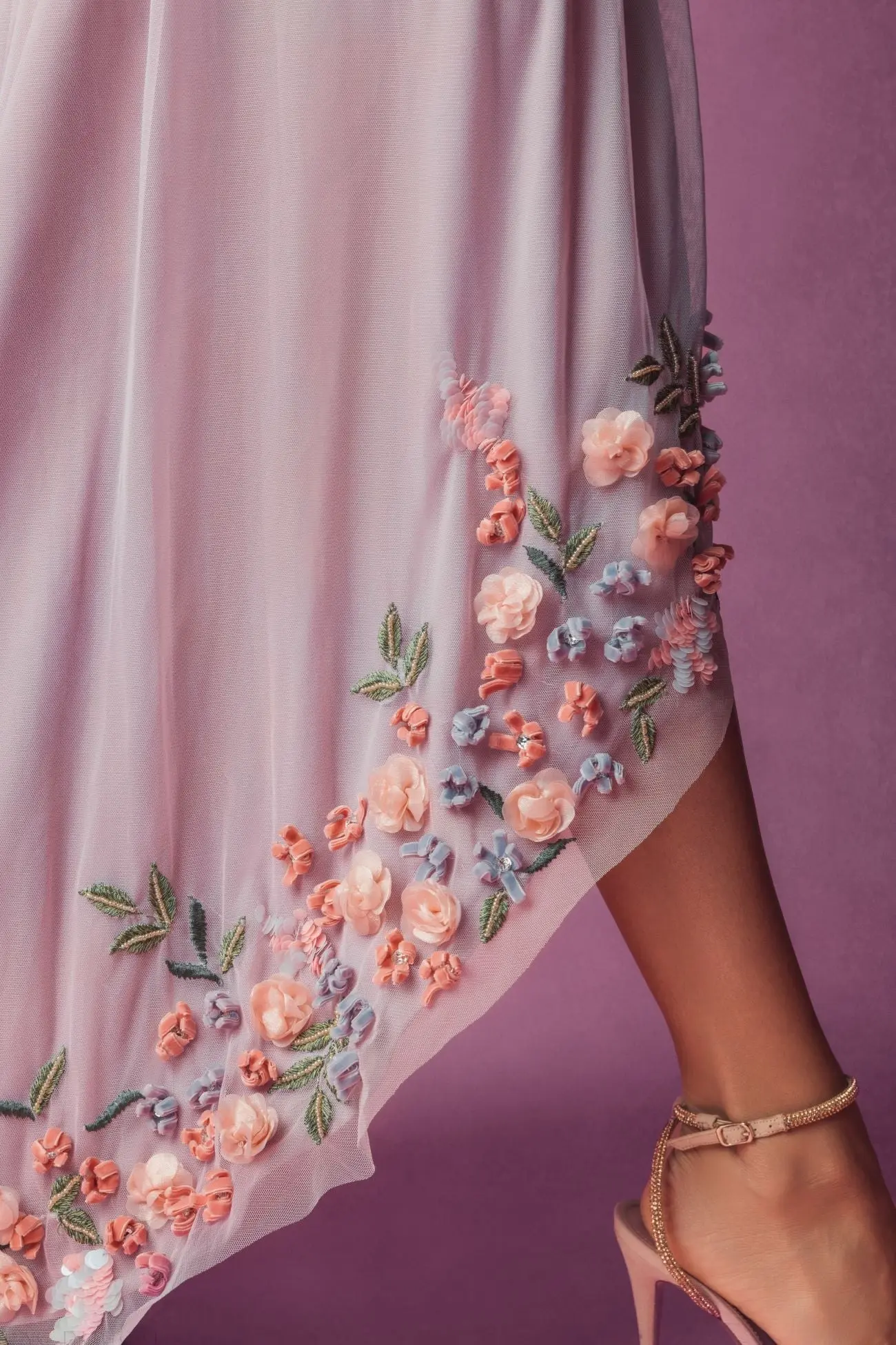 Purple One Shoulder Embellished Trapeze Gown - Image 5