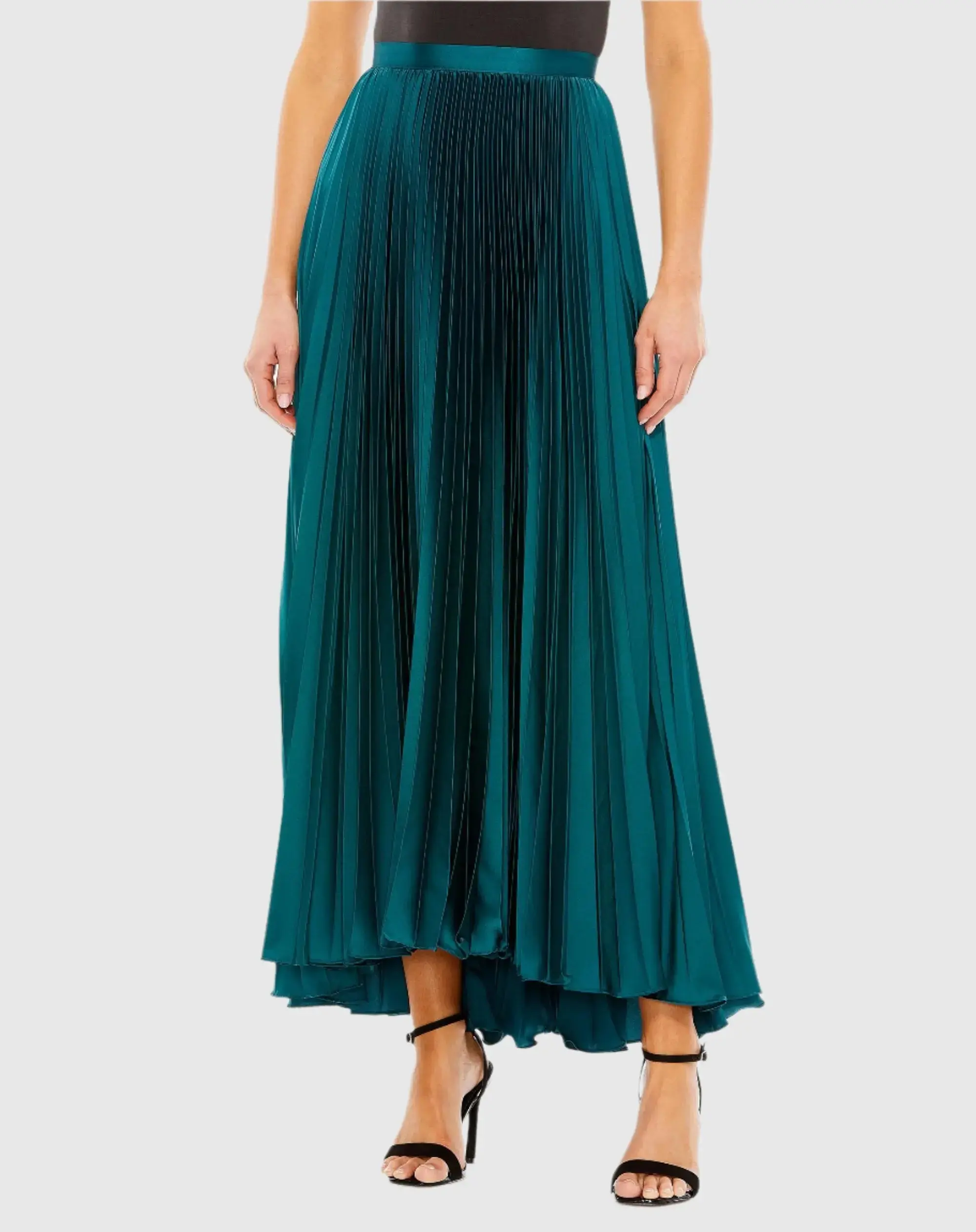 Blue Pleated Satin Maxi Skirt