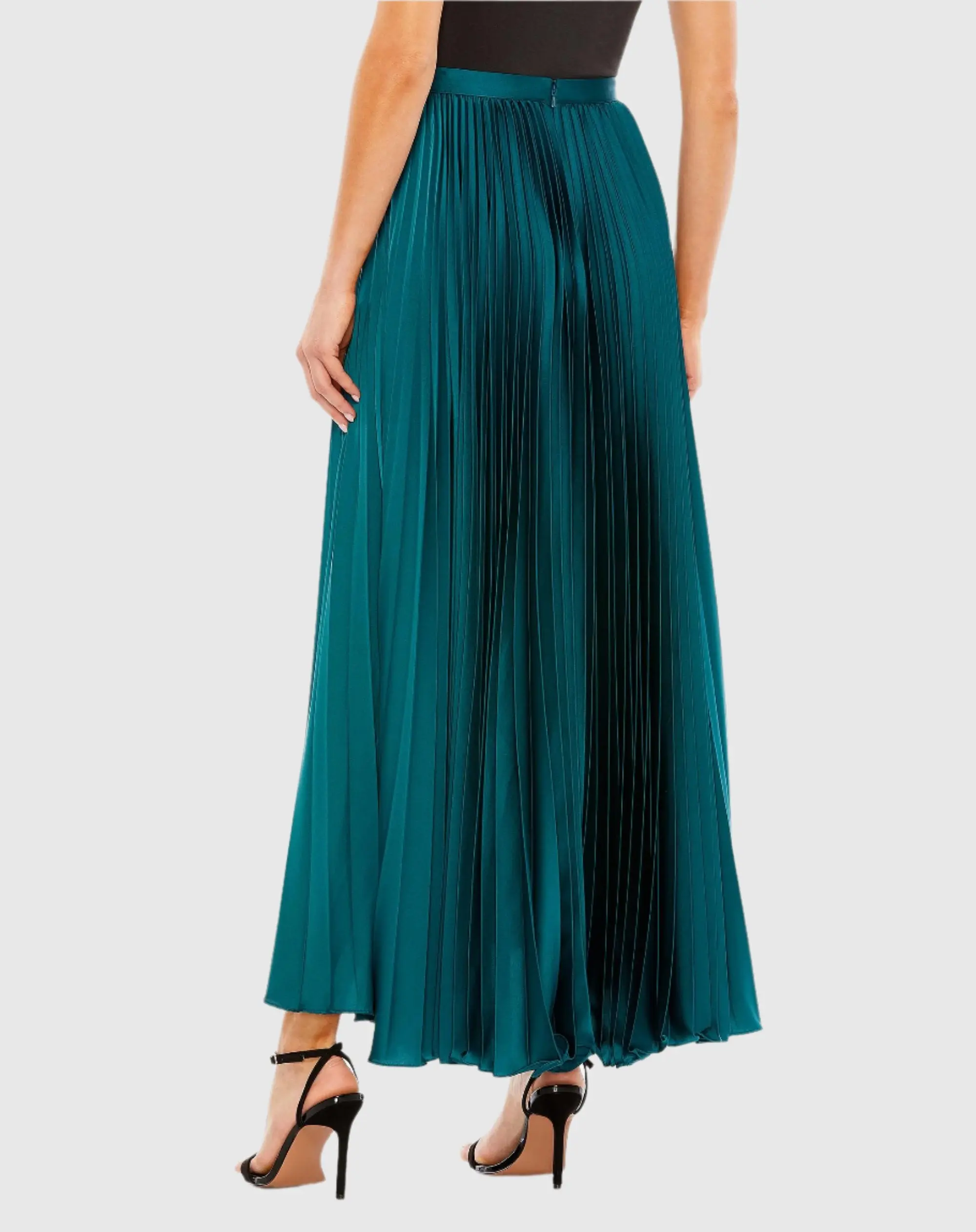 Blue Pleated Satin Maxi Skirt - Image 2