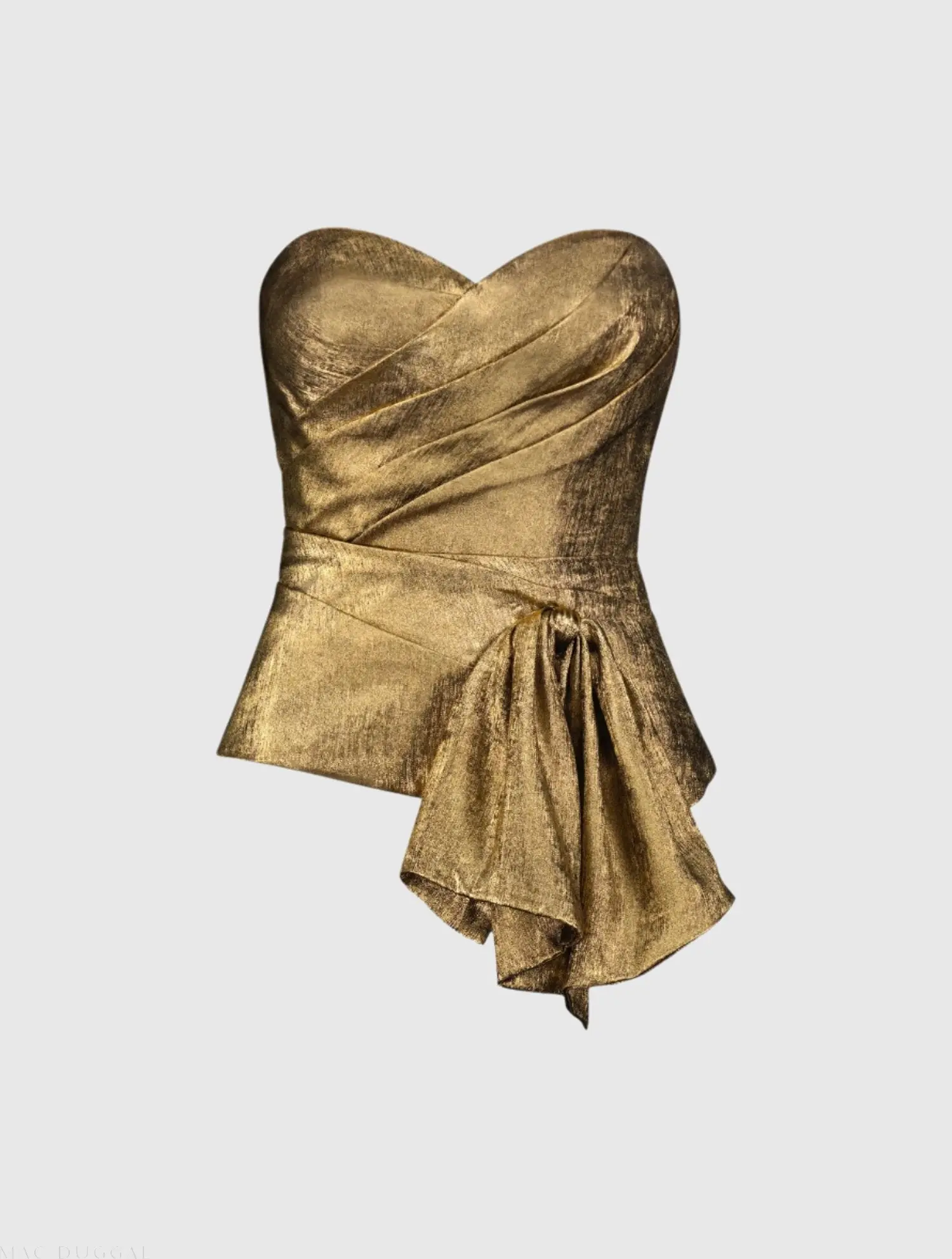 Gold Metallic Lamé Strapless Wrap Top With Bow Detail - Image 2