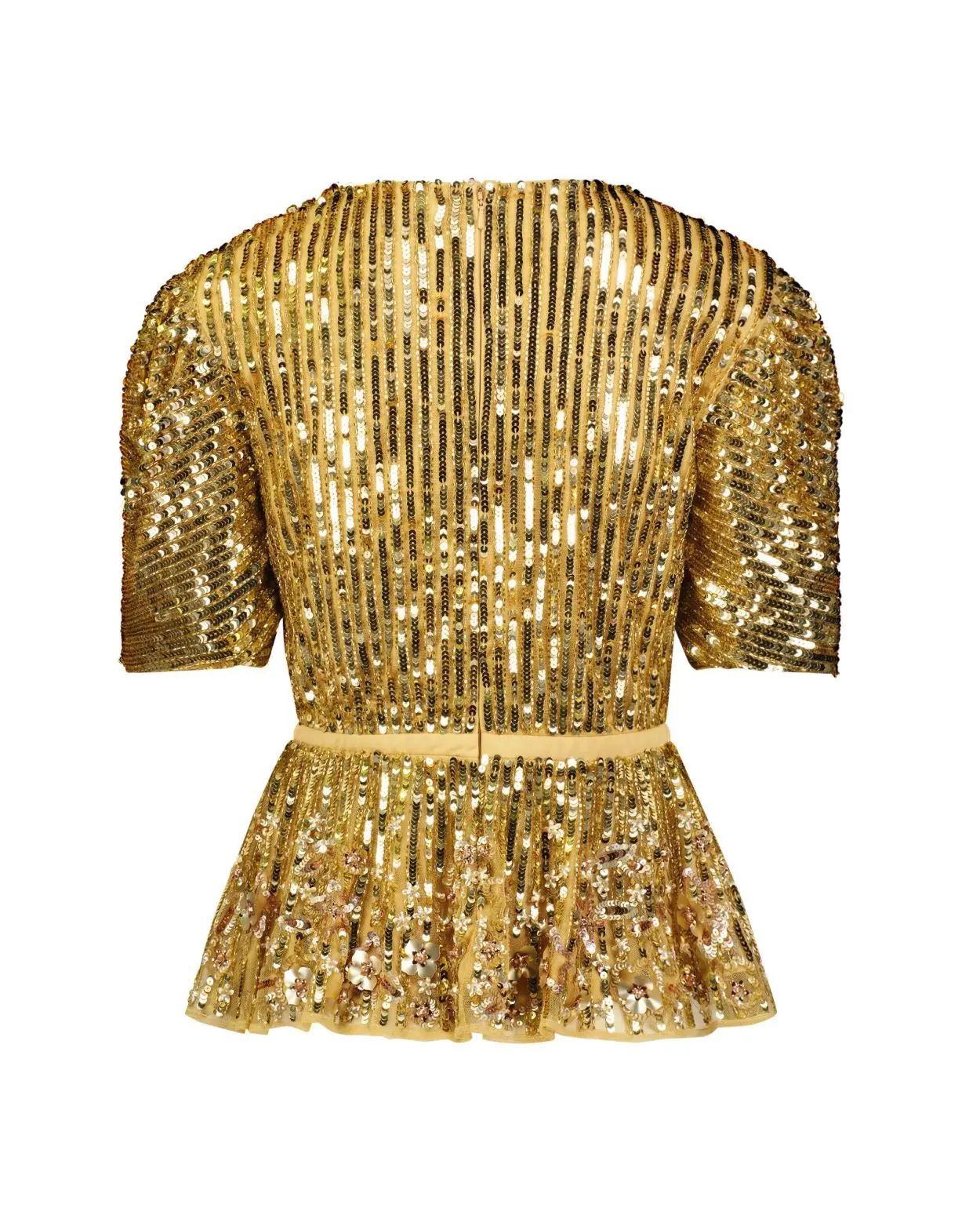 Gold Sequined Puff Sleeve Faux Wrap Top - FINAL SALE - Image 4