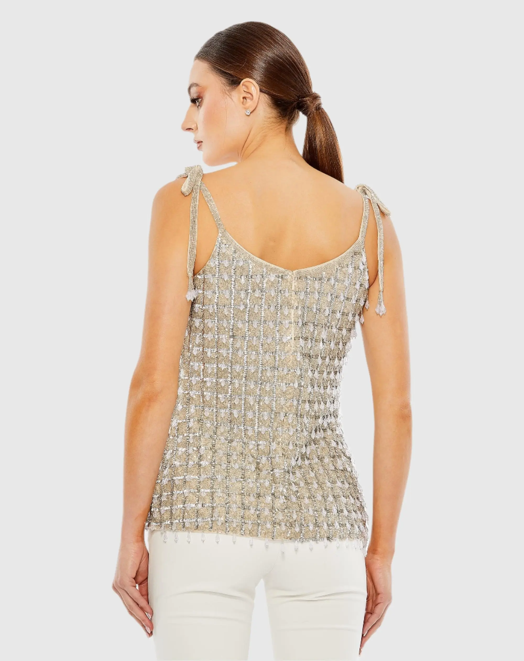 Silver Crystal Embellished Soft Tie Cami Top - Image 3