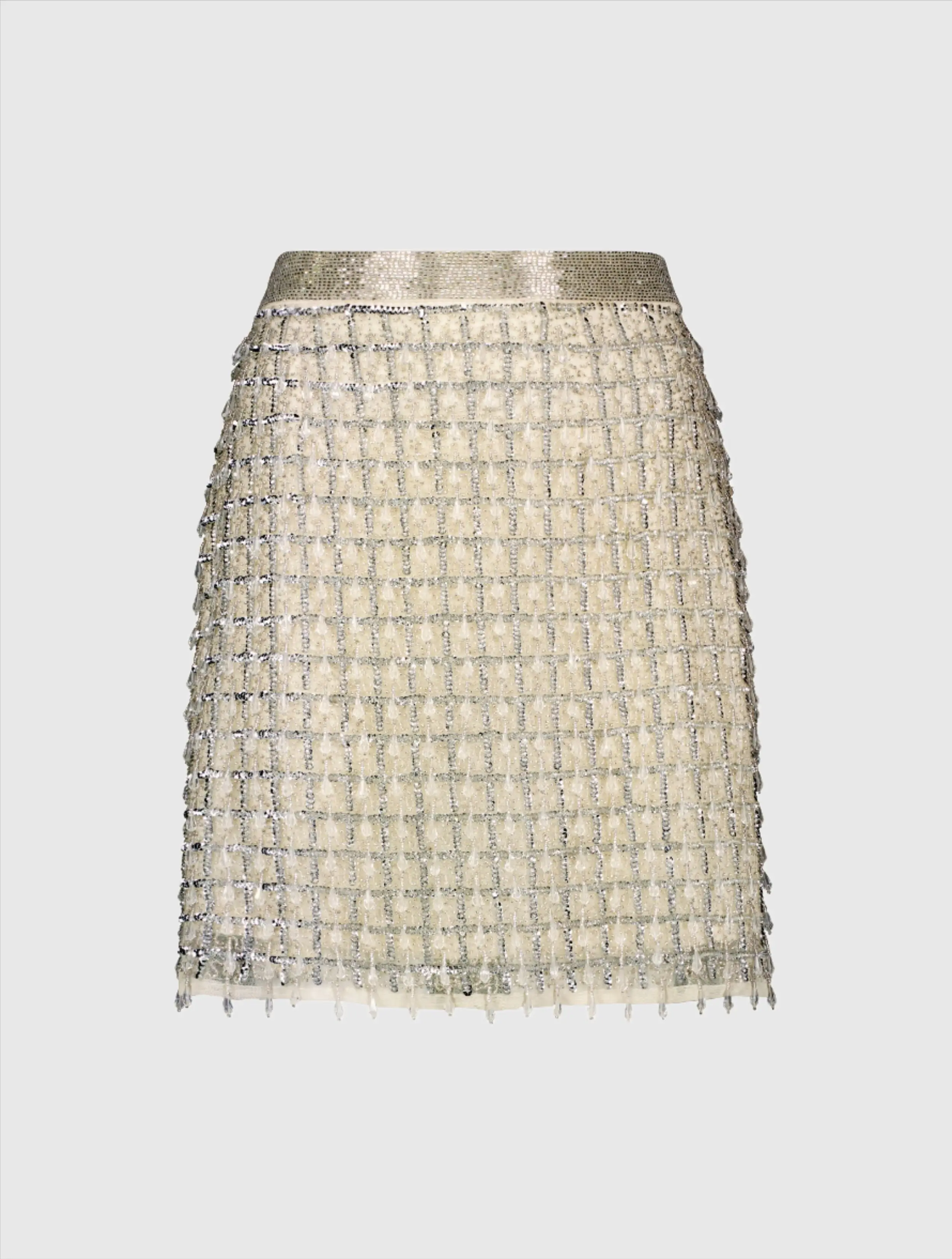 Silver and Beige Hand Beaded Mini Skirt - FINAL SALE - Image 2