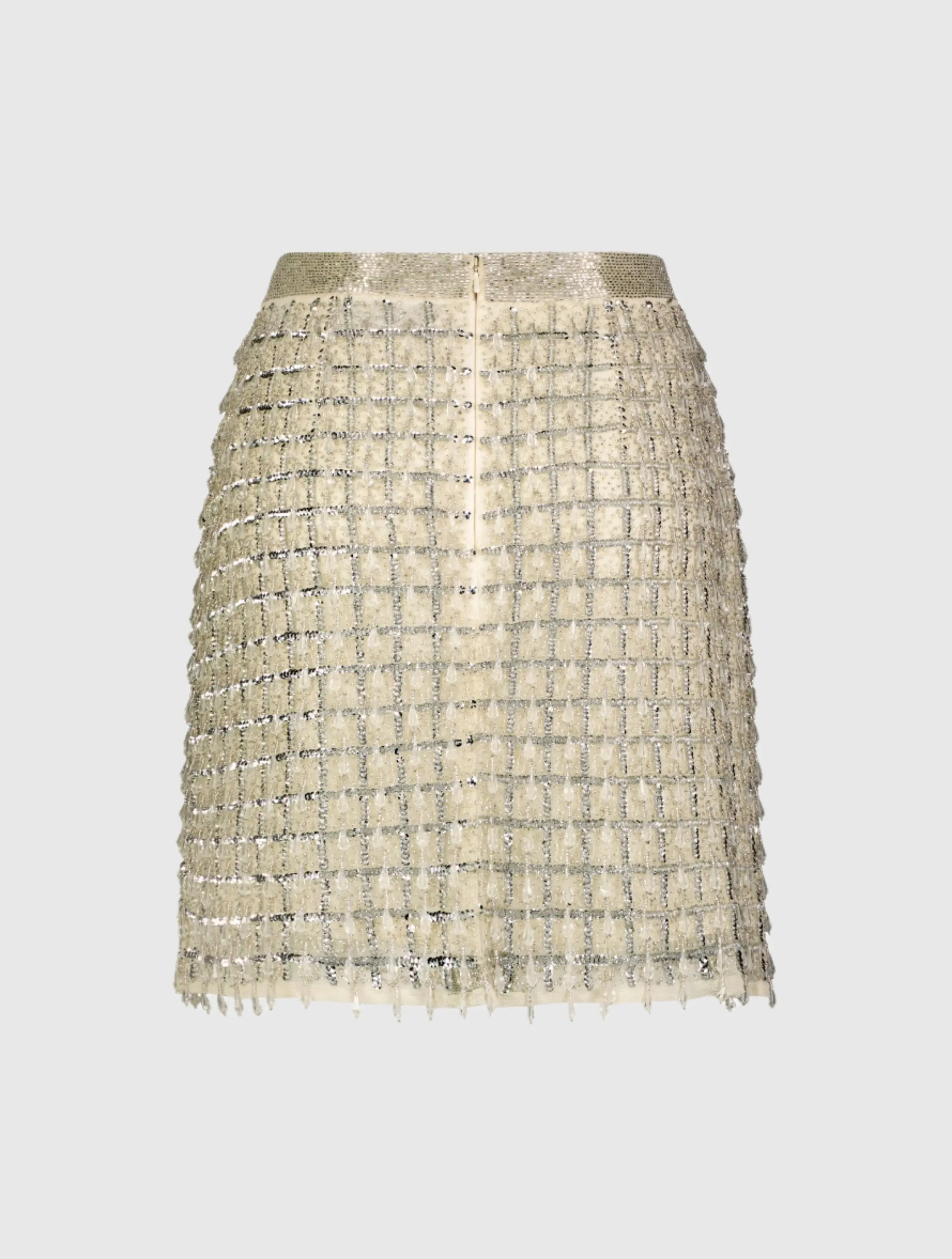 Silver and Beige Hand Beaded Mini Skirt - FINAL SALE - Image 4