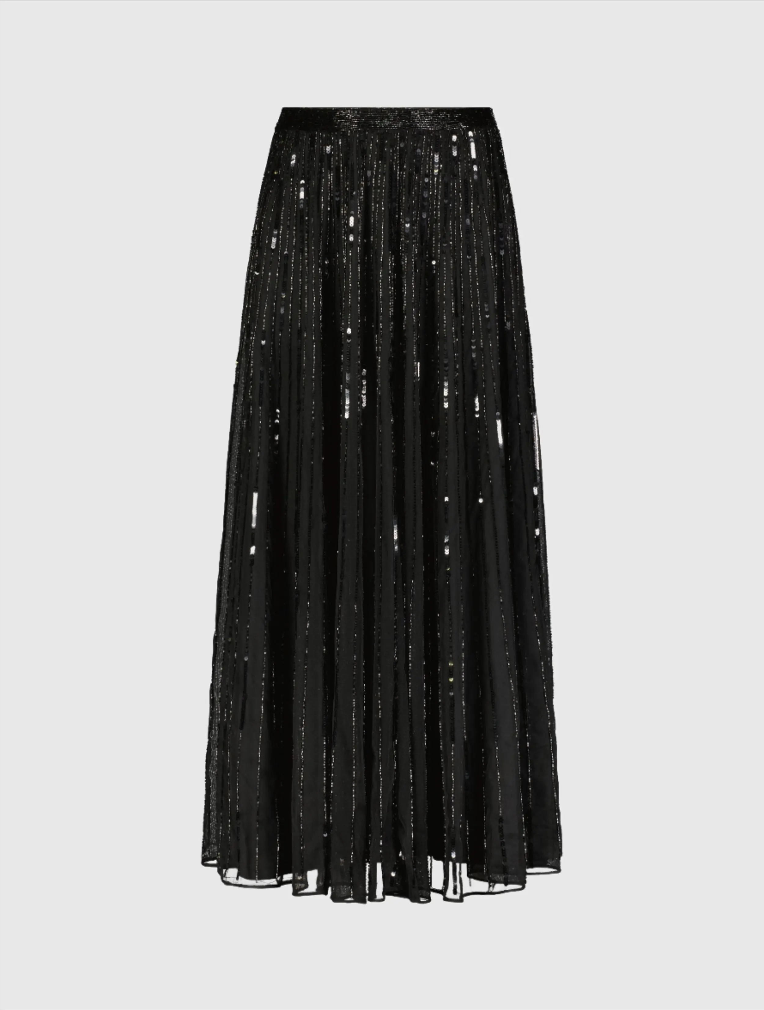 Black Long Sequin Embellished Chiffon Evening Skirt - Image 2