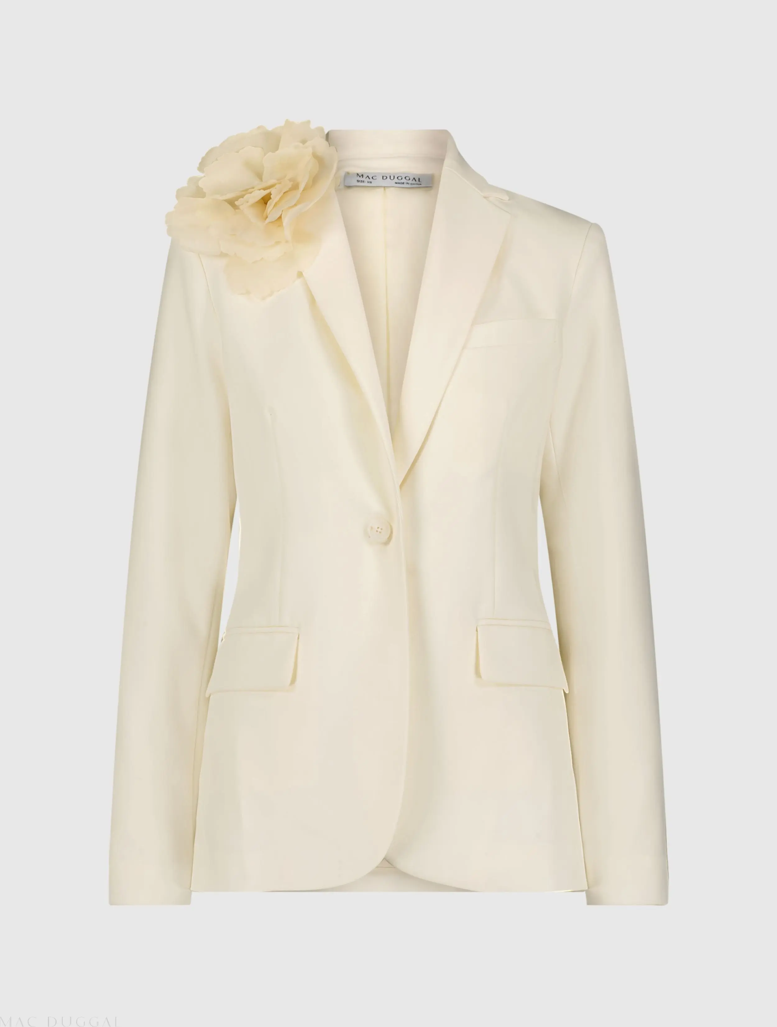 Ivory Classic Crepe Blazer Jacket With Flower - Image 2