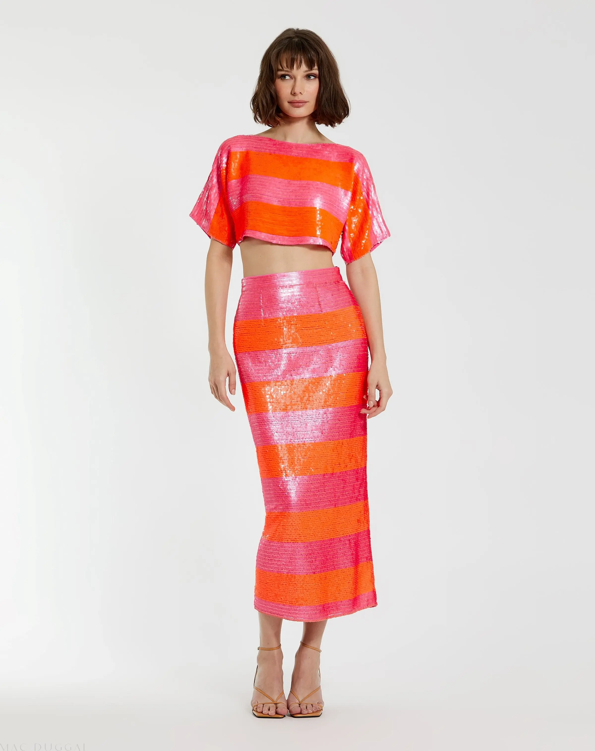 Pink and Orange Sequin Striped Short Sleeve Top - FINAL SALE - Image 3