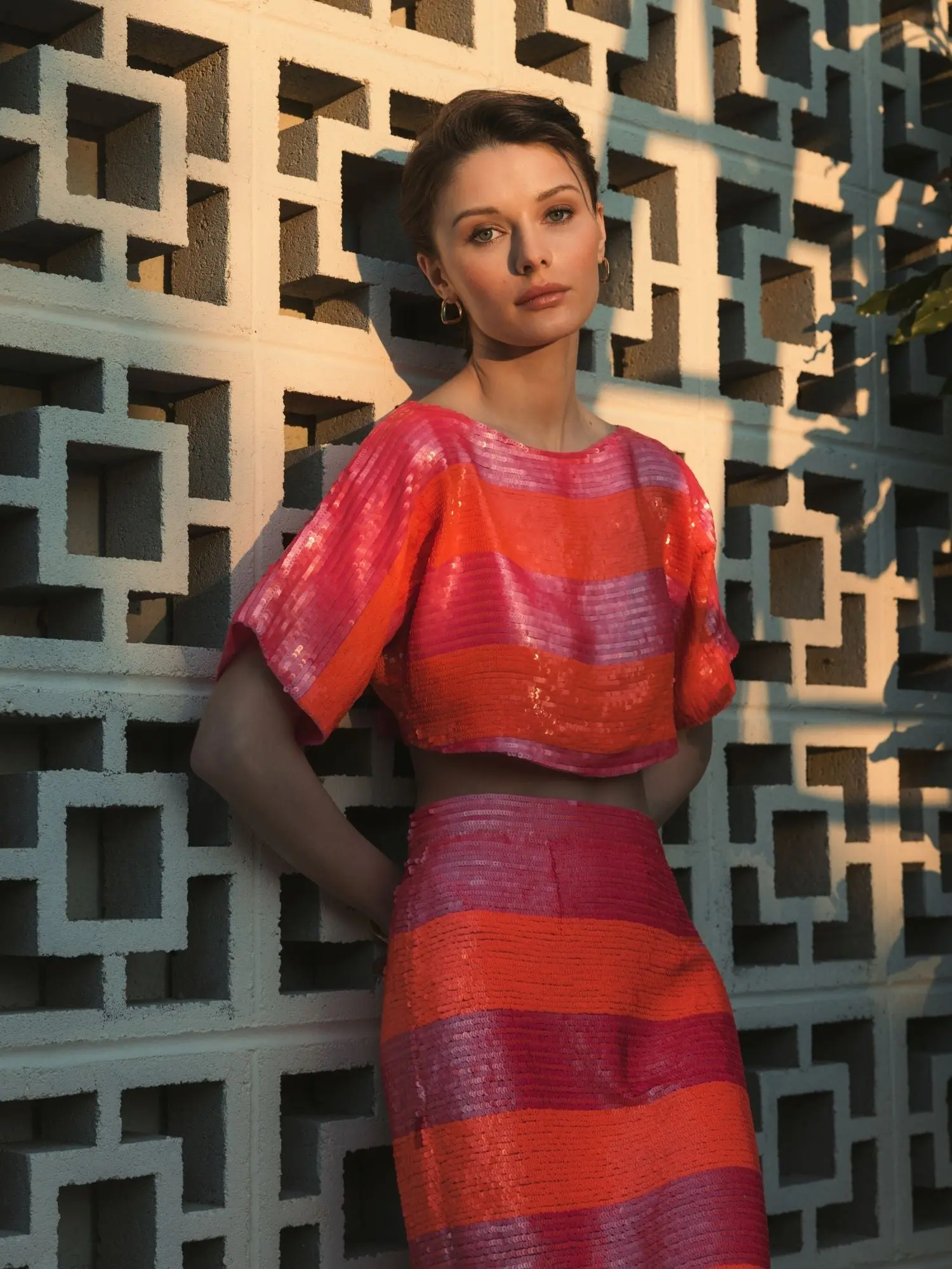 Pink and Orange Sequin Striped Short Sleeve Top - FINAL SALE - Image 6