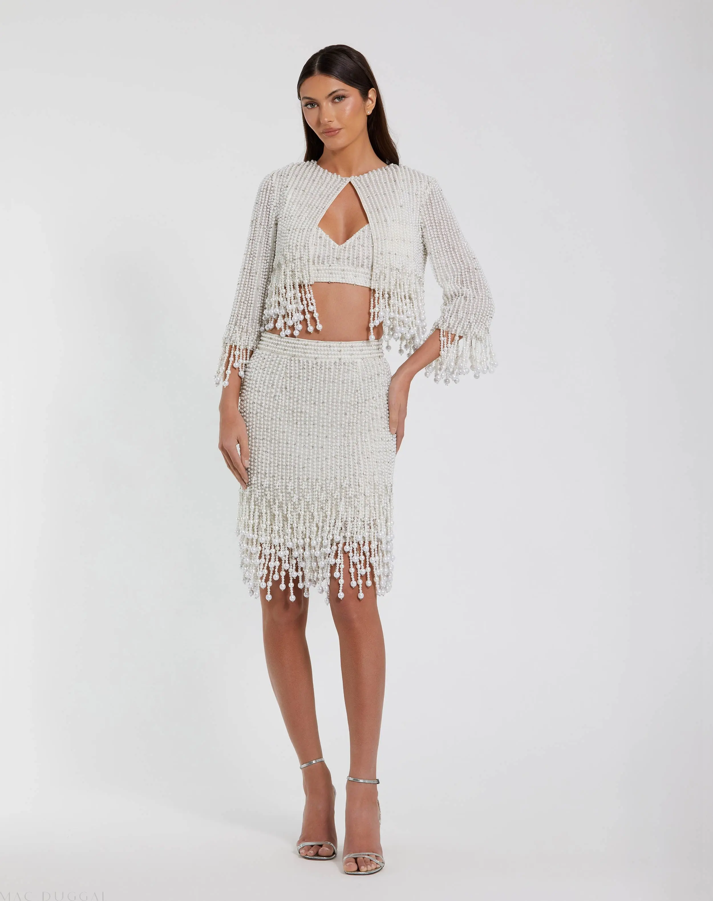 White Pearl Beaded Cropped Jacket - FINAL SALE - Image 3