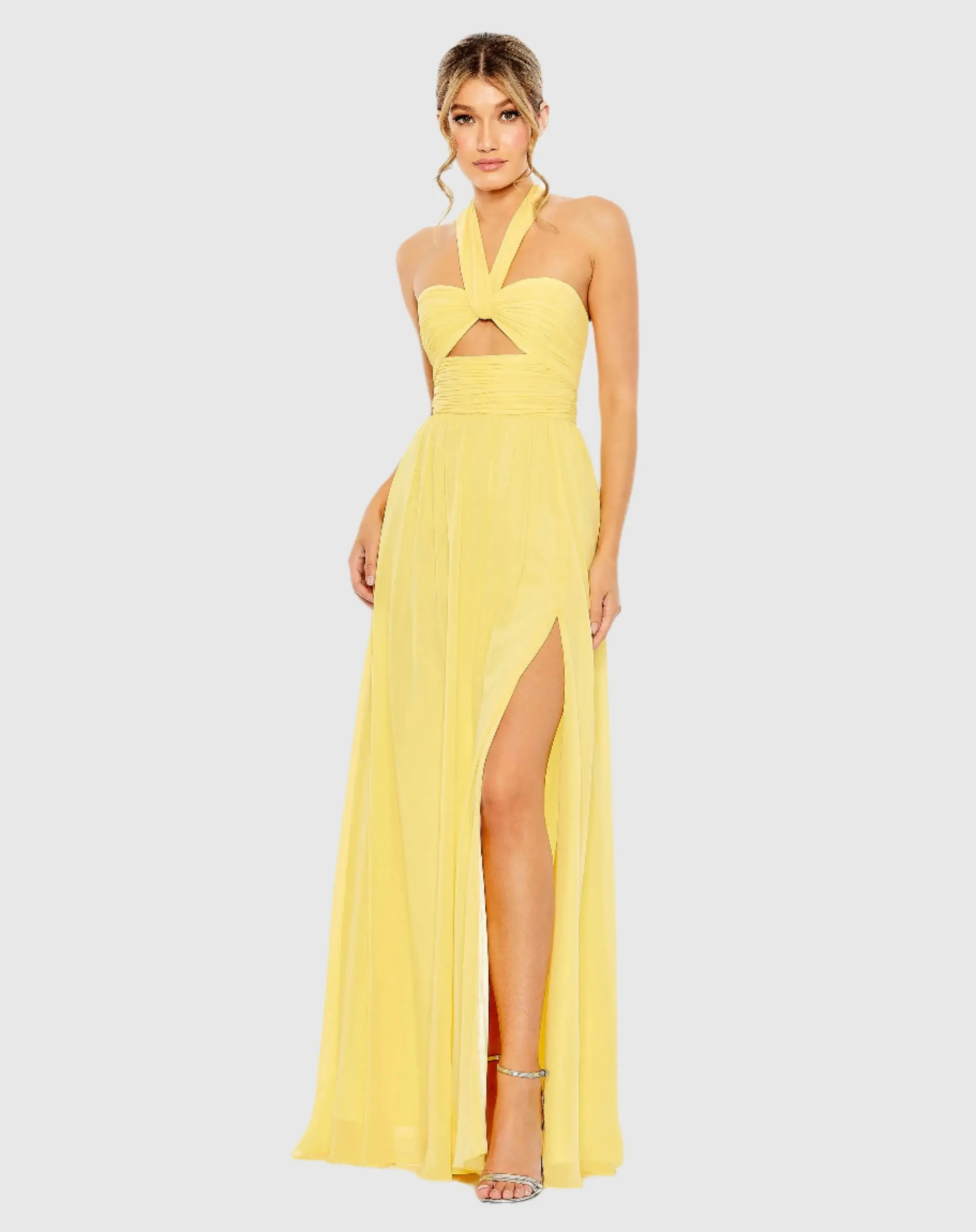 Ruched Halter Strap Keyhole Chiffon Gown - Image 2