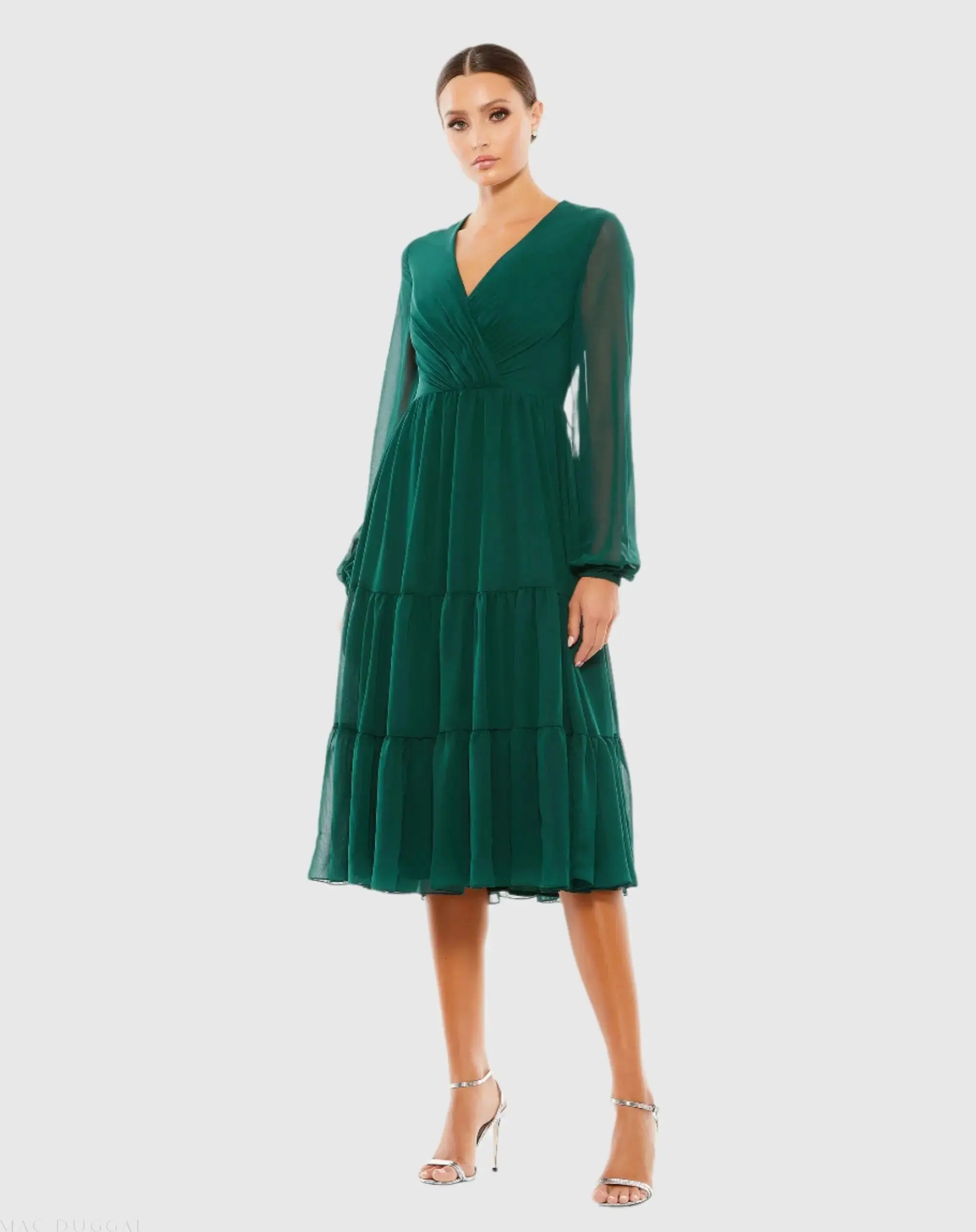 Ruched V-Neck Tiered Midi Dress - Image 2