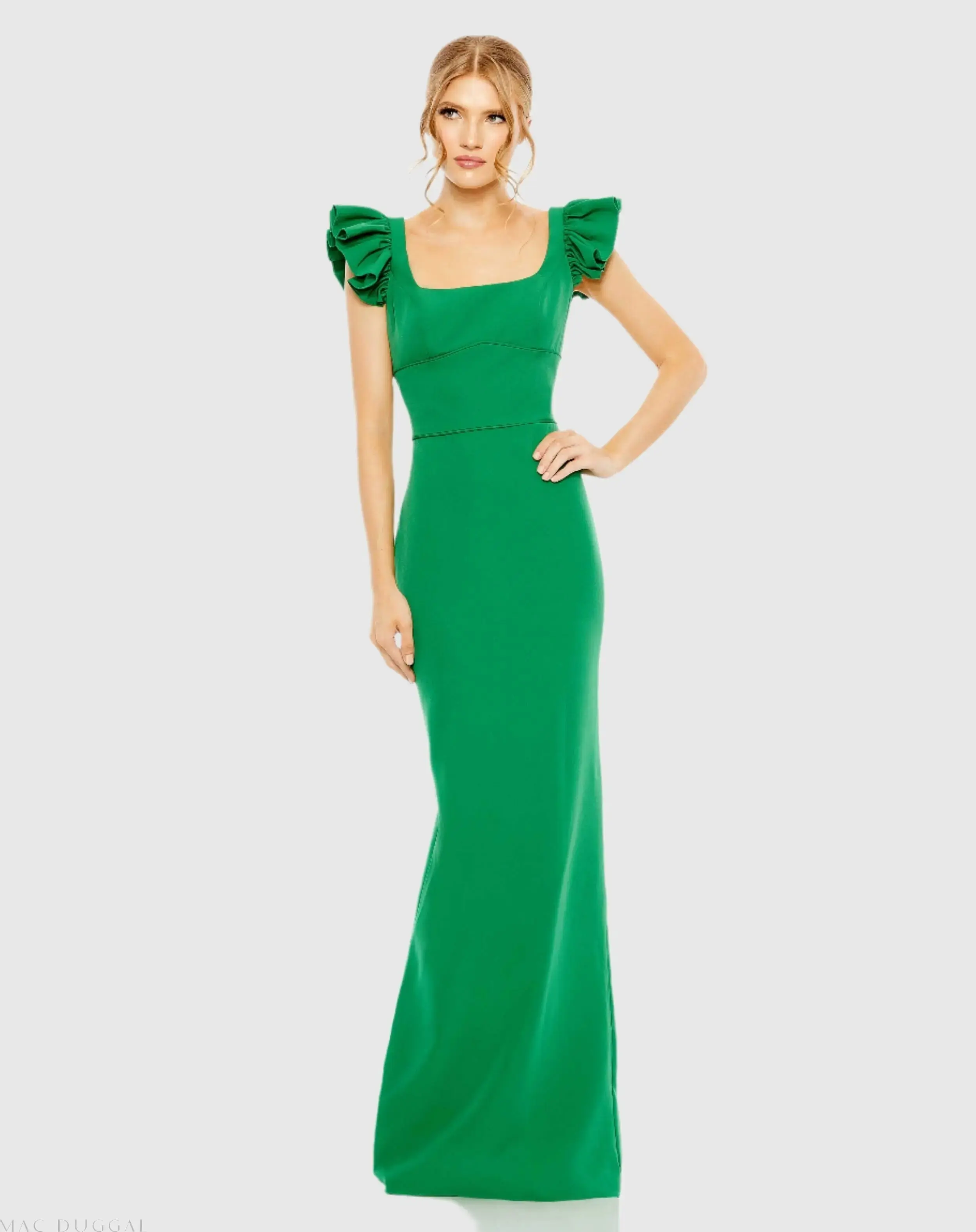 Ruffle Cap Sleeve Open Back Column Gown - Image 2