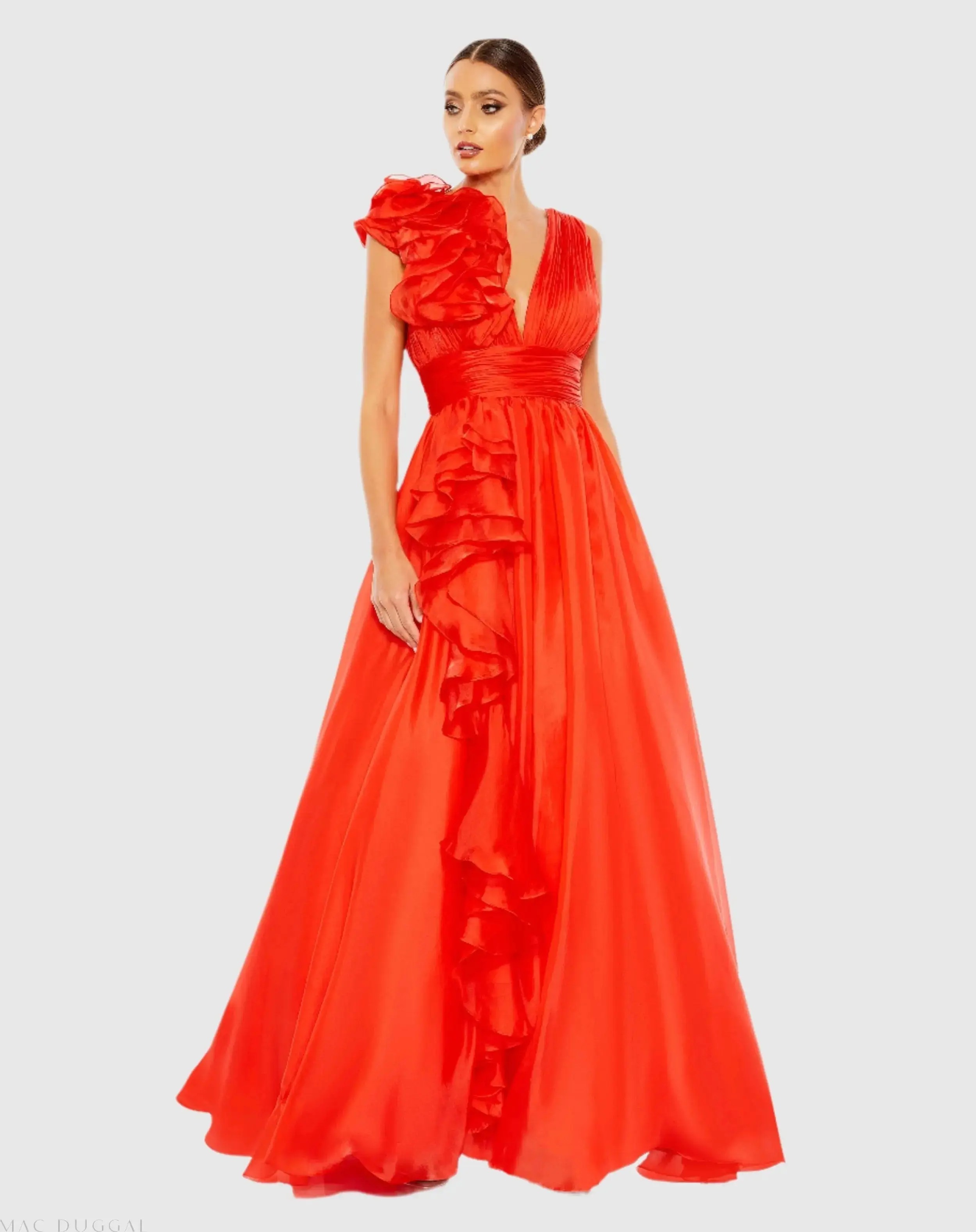 Ruffle Shoulder V-Neck Chiffon Gown - Image 10