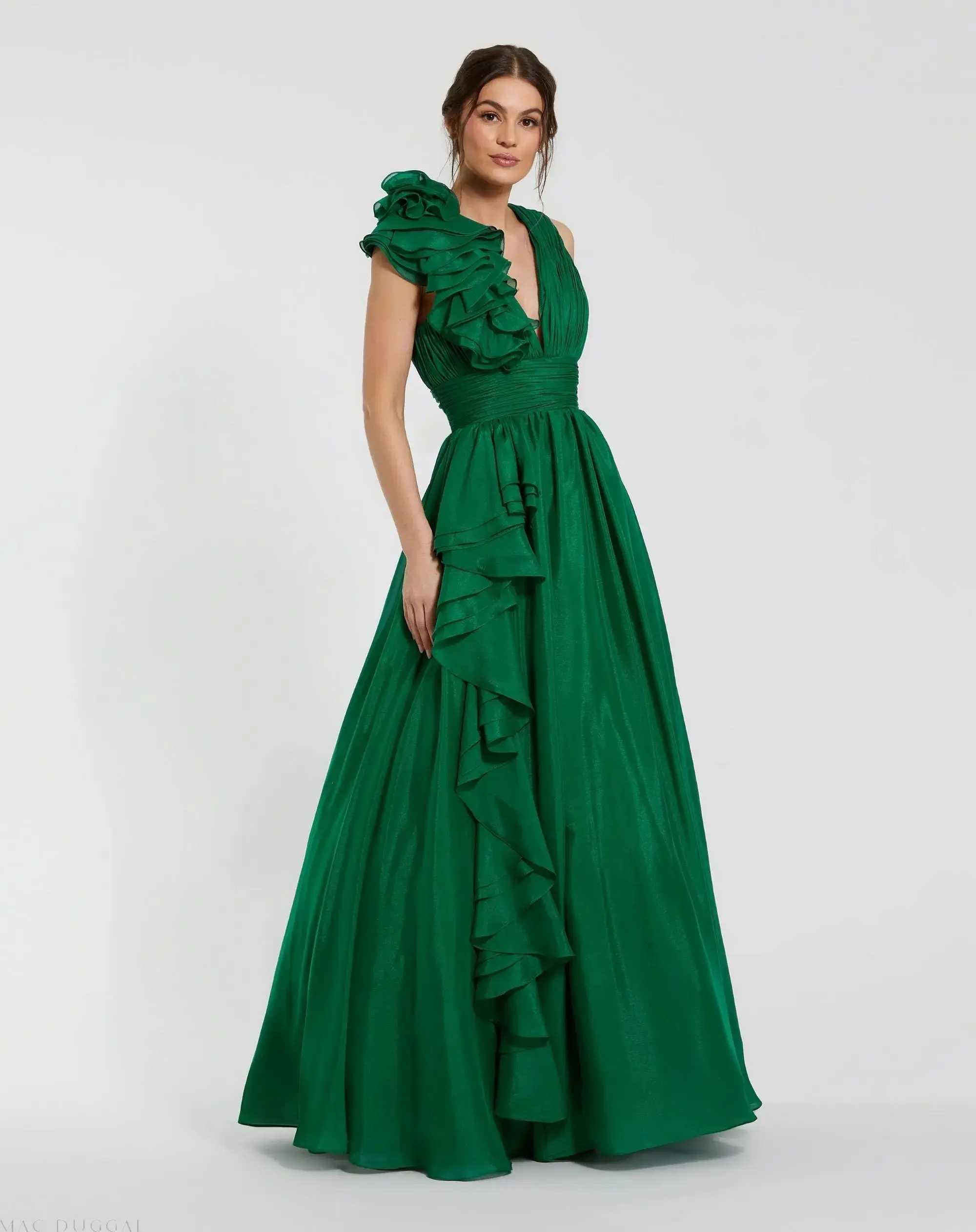 Ruffle Shoulder V-Neck Chiffon Gown - Image 7