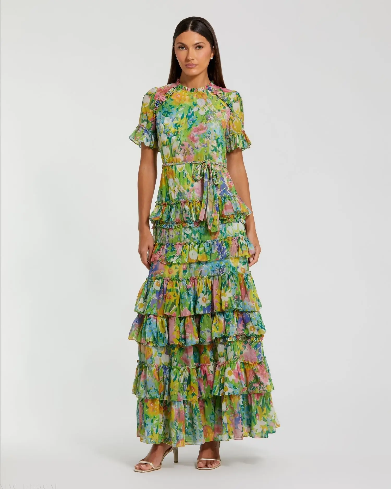 Ruffle Tiered Chiffon Floral Dress