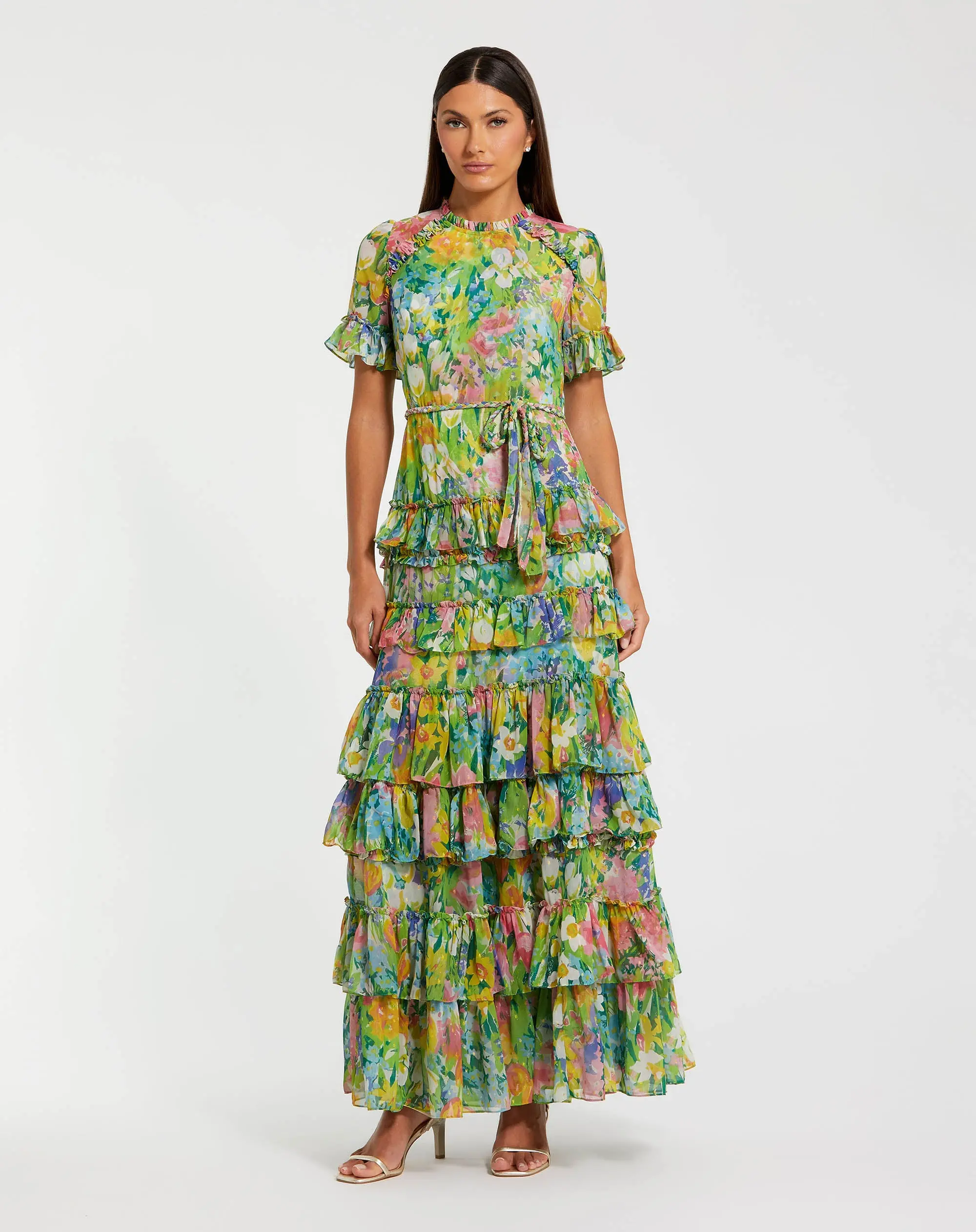 Ruffle Tiered Chiffon Floral Dress - Image 2