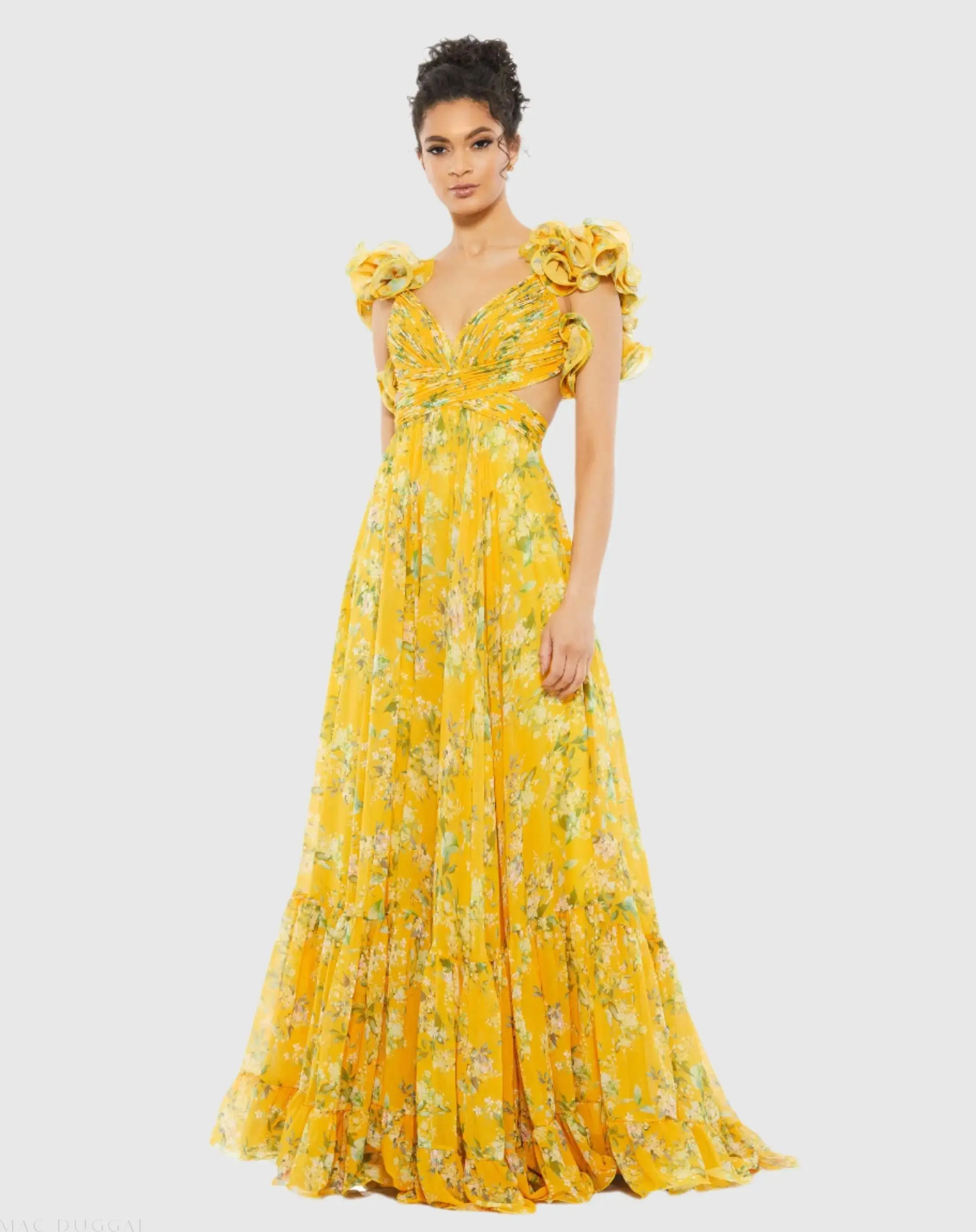 Ruffle Tiered Floral Cut-Out Chiffon Gown - Image 5