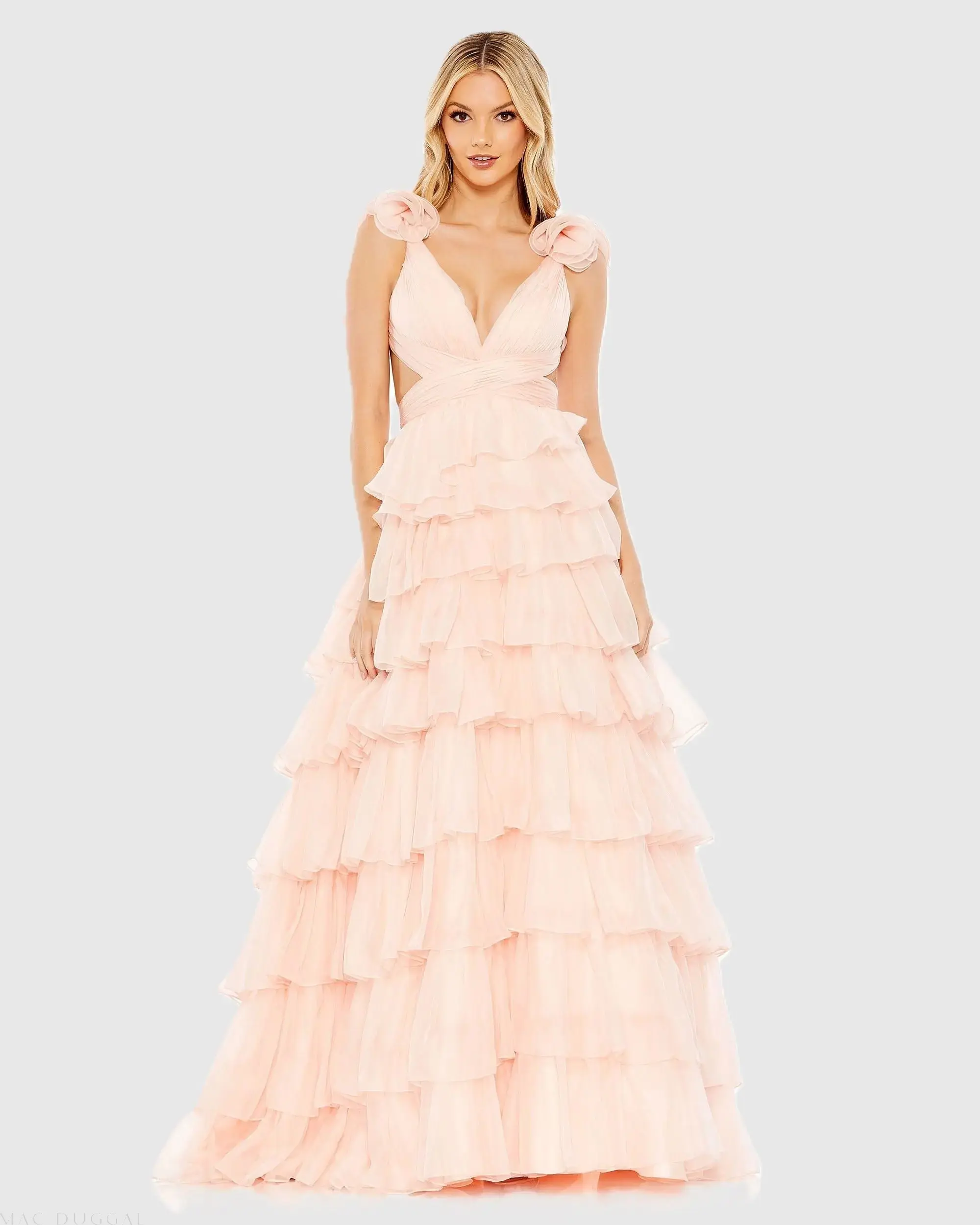 Ruffled Lace Up Back Ballgown - Image 2
