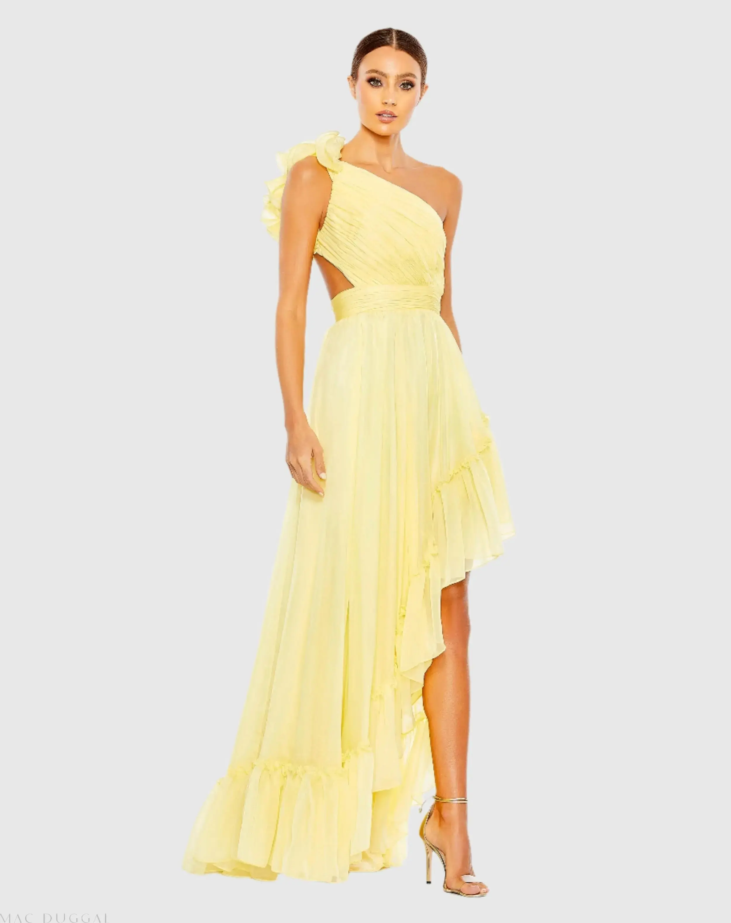 Ruffled One Shoulder Asymmetrical Gown - Image 2