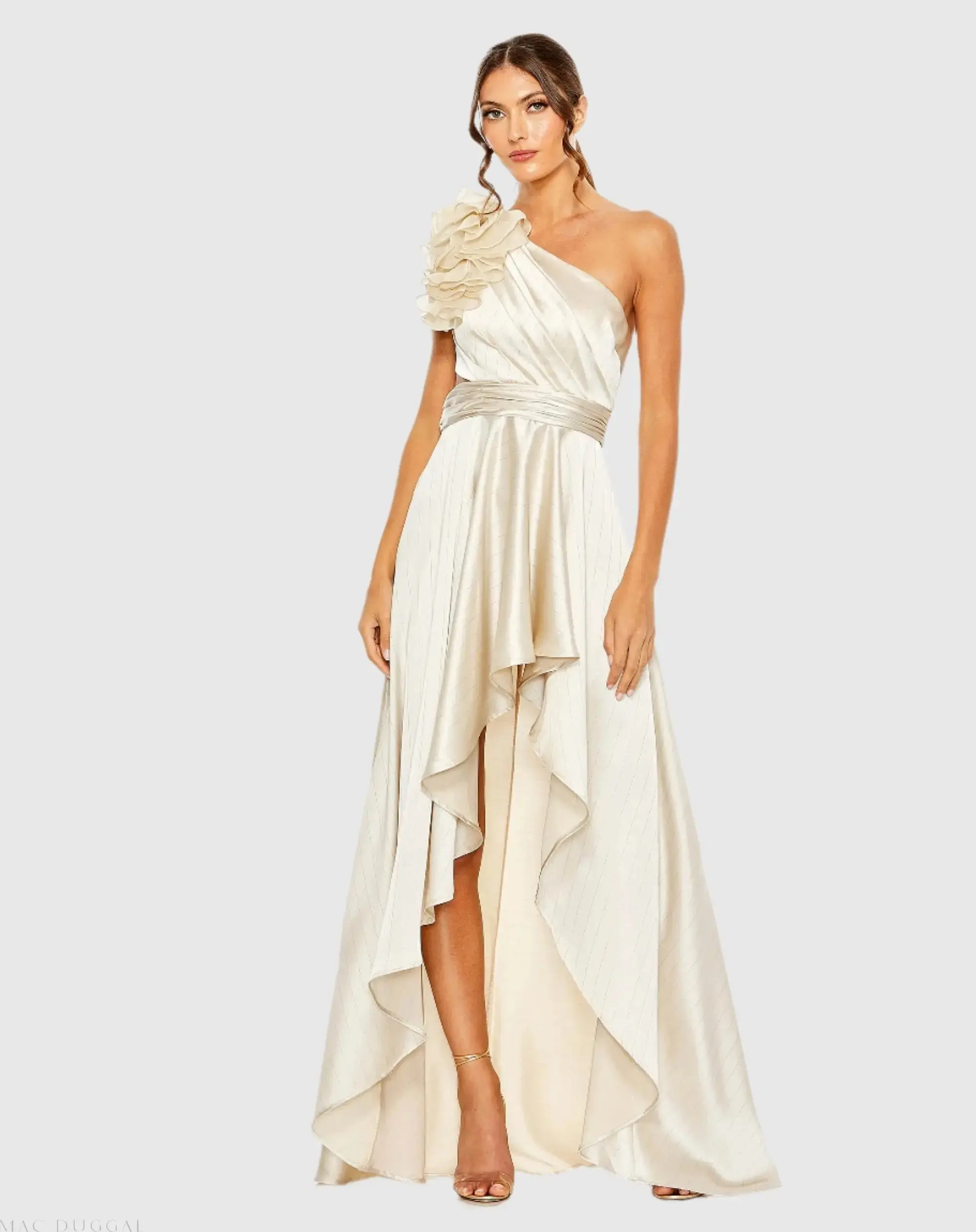 Ruffled One Shoulder Cut Out Hi-Low Gown - Image 3