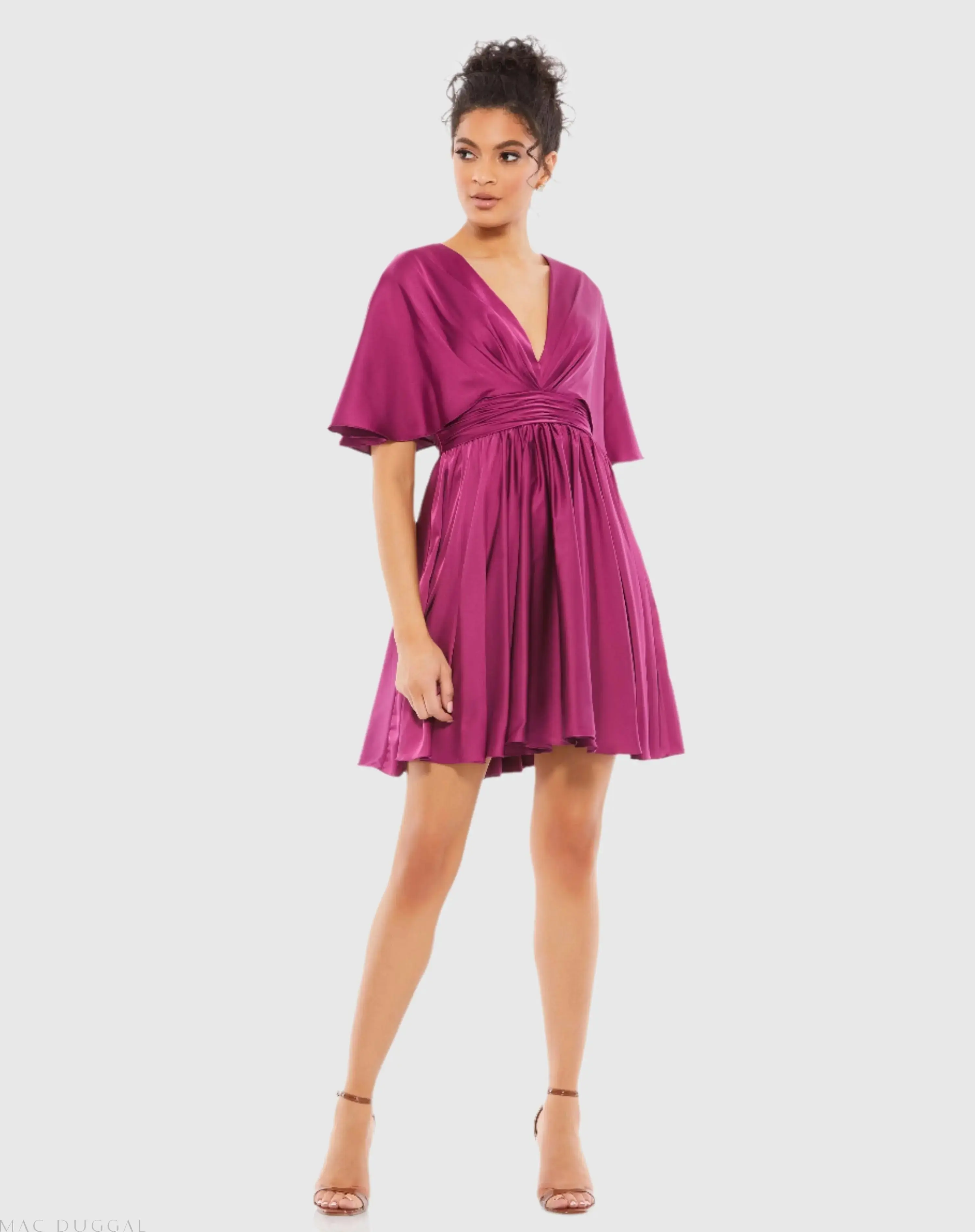 Satin Flowy Cape Sleeve Mini Dress - FINAL SALE - Image 2