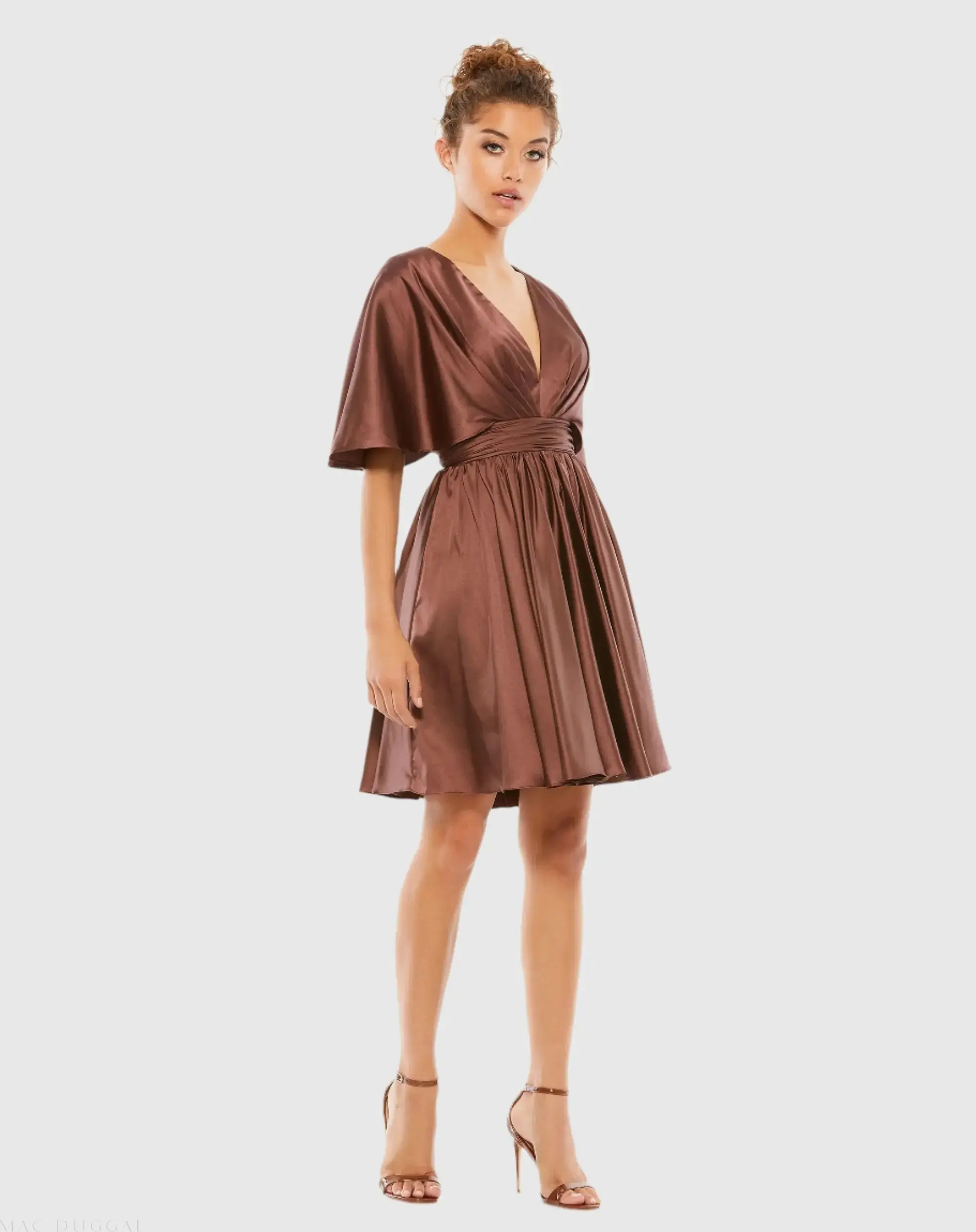 Satin Flowy Cape Sleeve Mini Dress - FINAL SALE - Image 3