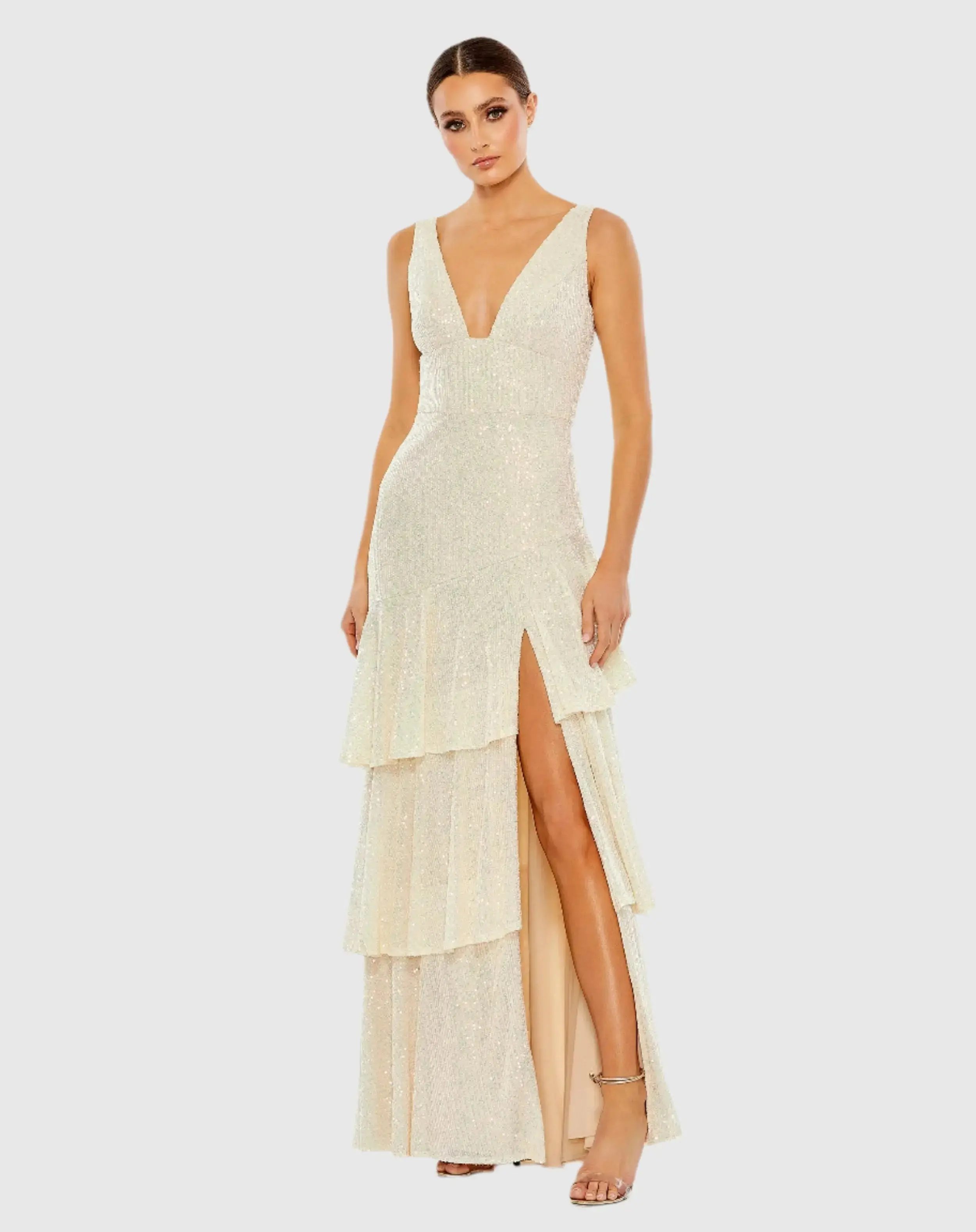 Sequin Asymmetrical Ruffle Tiered Gown - Image 2