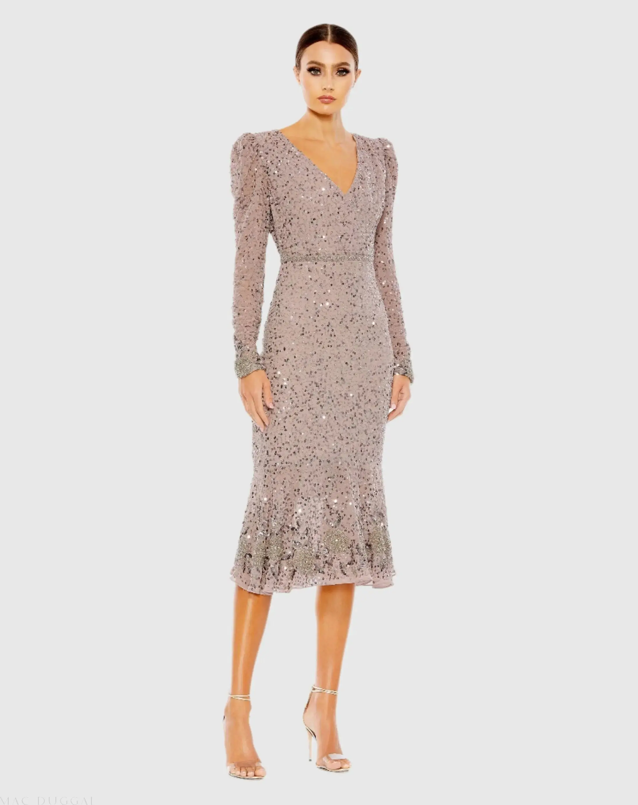 Sequin Dress with Embellished Hemline and Belt - Image 3