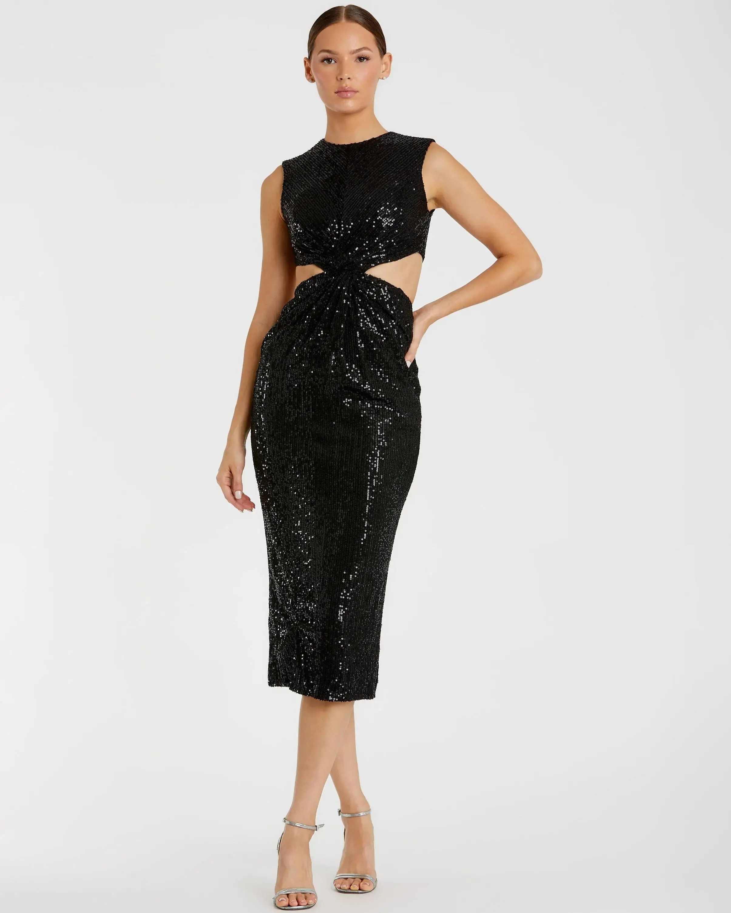 Sequin Front Twist Cut Out Column Dress - FINAL SALE - Image 2