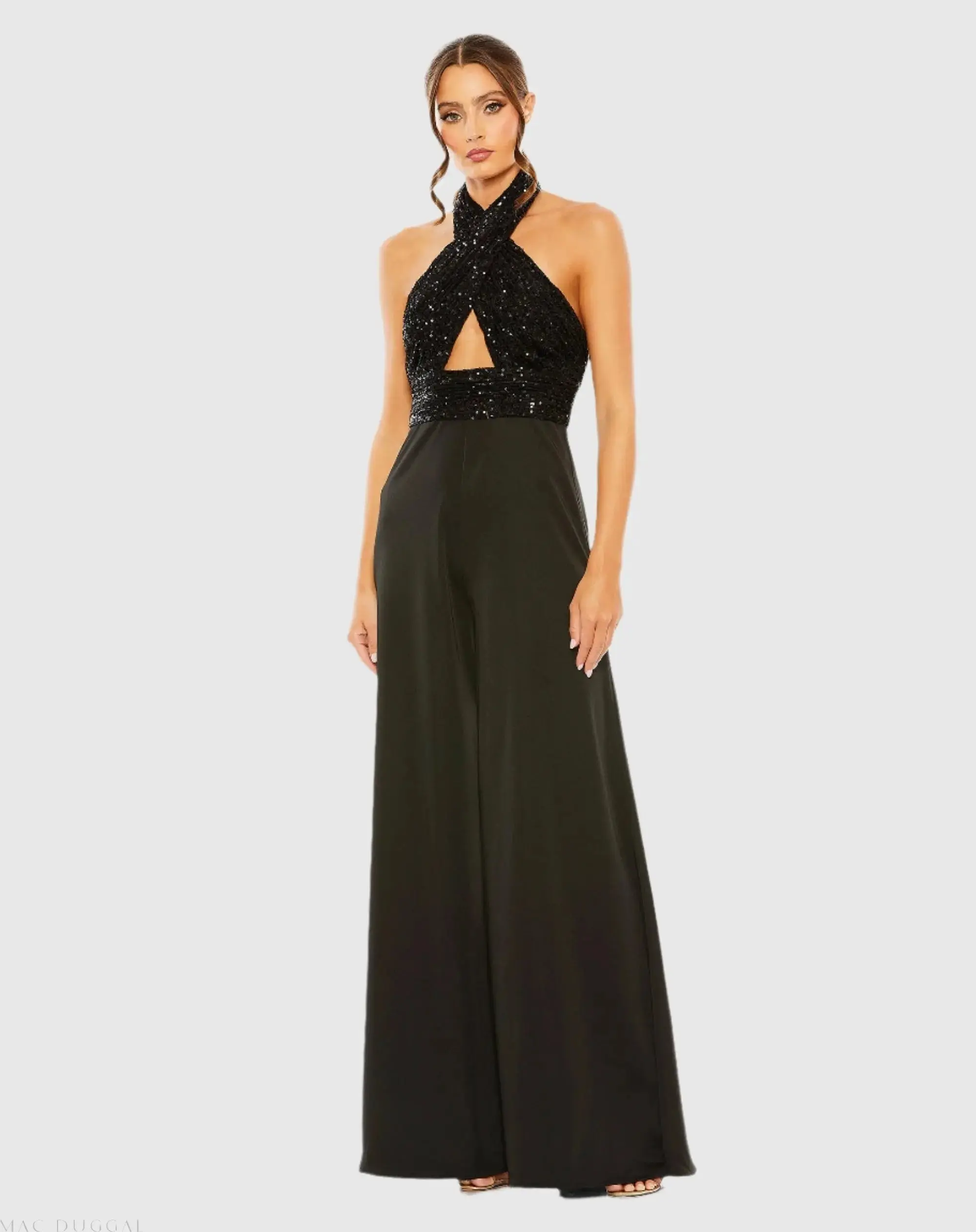 Sequined Cross Neck Halter Jumpsuit - Image 2