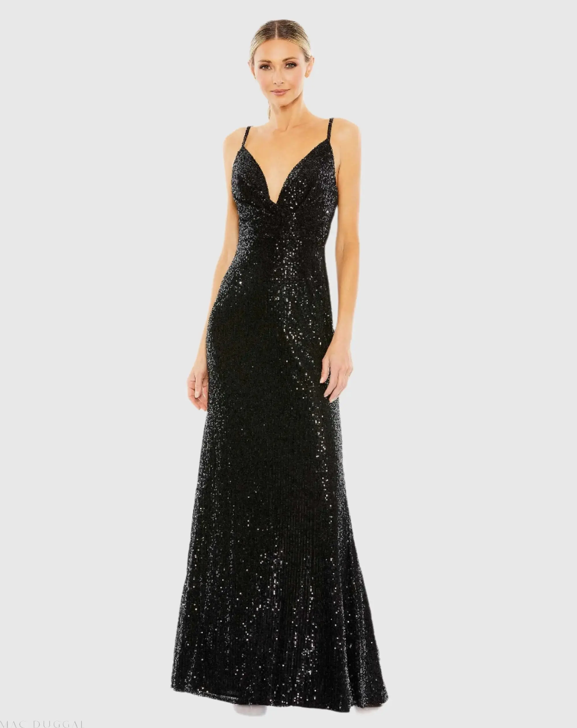 Sequined Draped V Neck Gown - Image 2