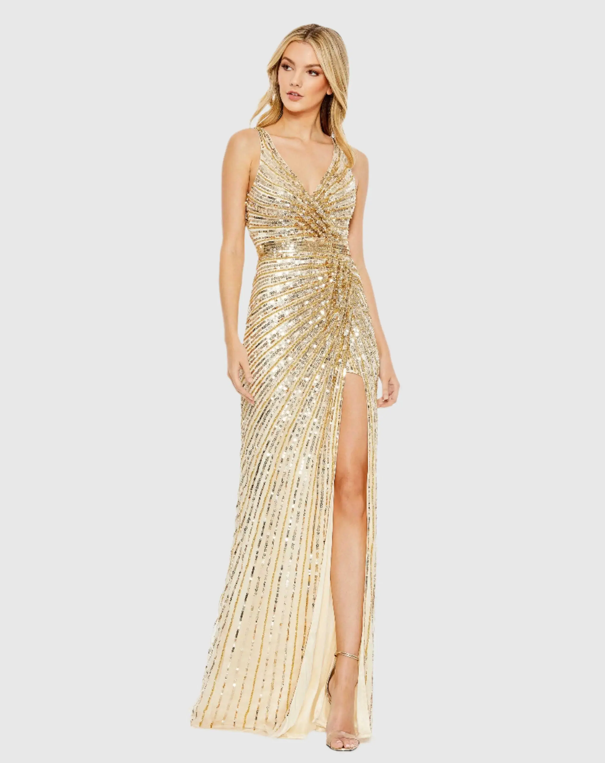 Sequined Faux Wrap Sleeveless Gown - Image 2