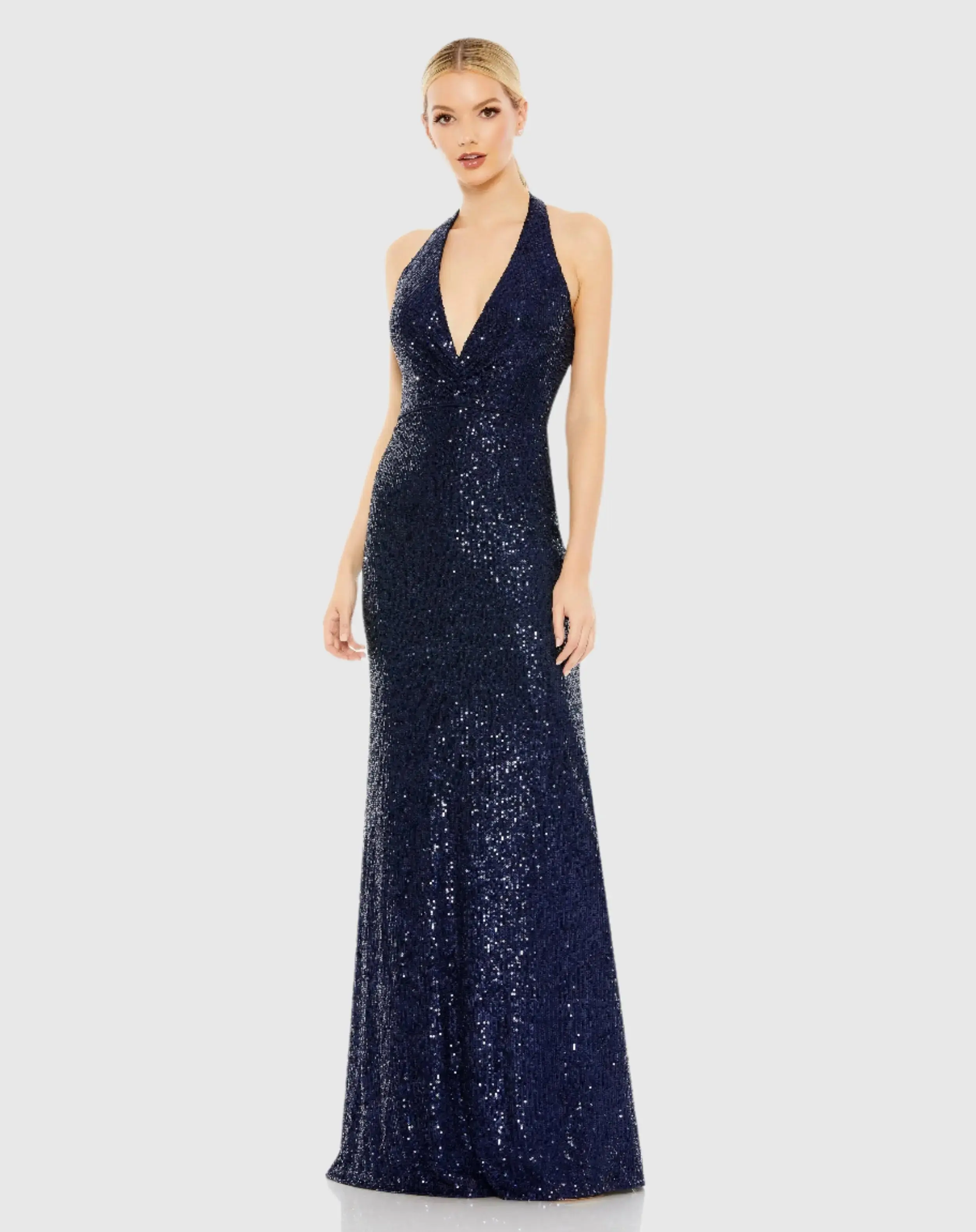 Sequined Halter Strap Plunge Neck Gown - Image 2