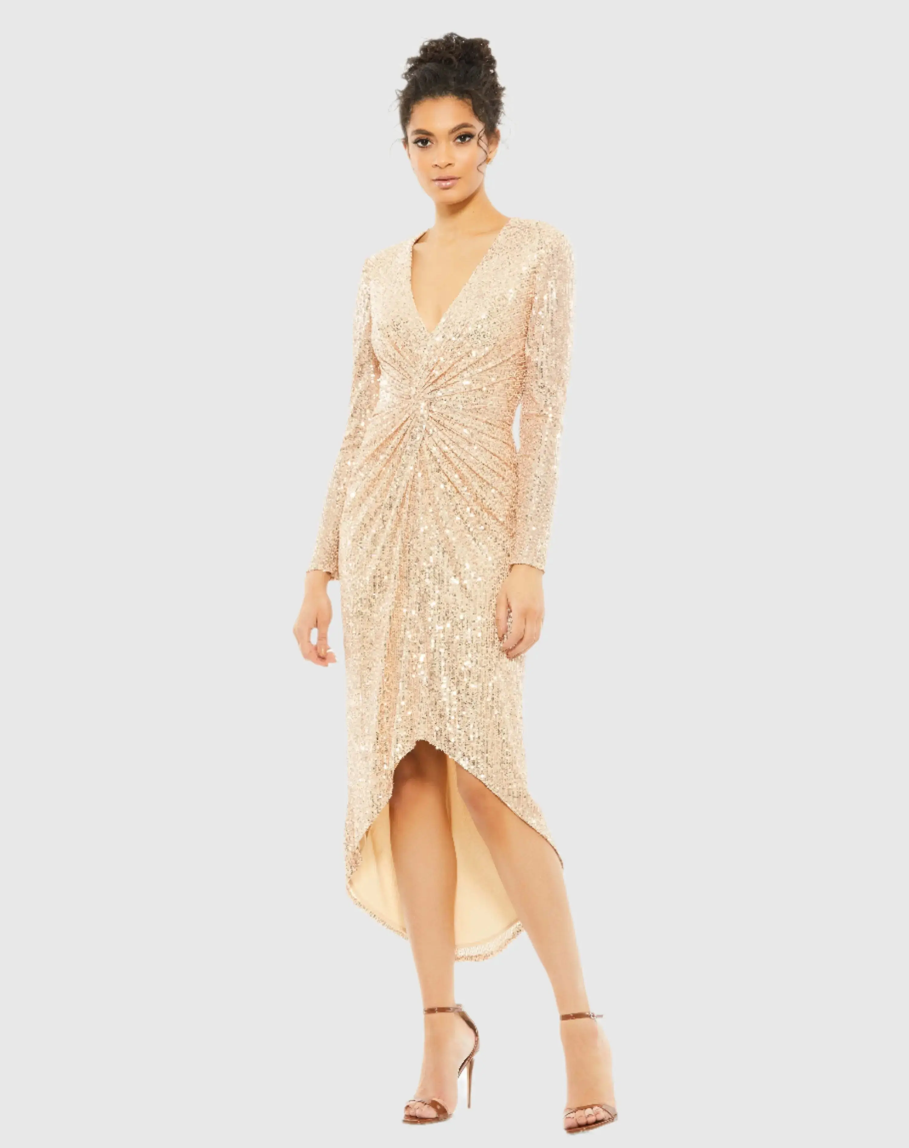 Sequined High Low Front Twist Midi Dress - Image 2