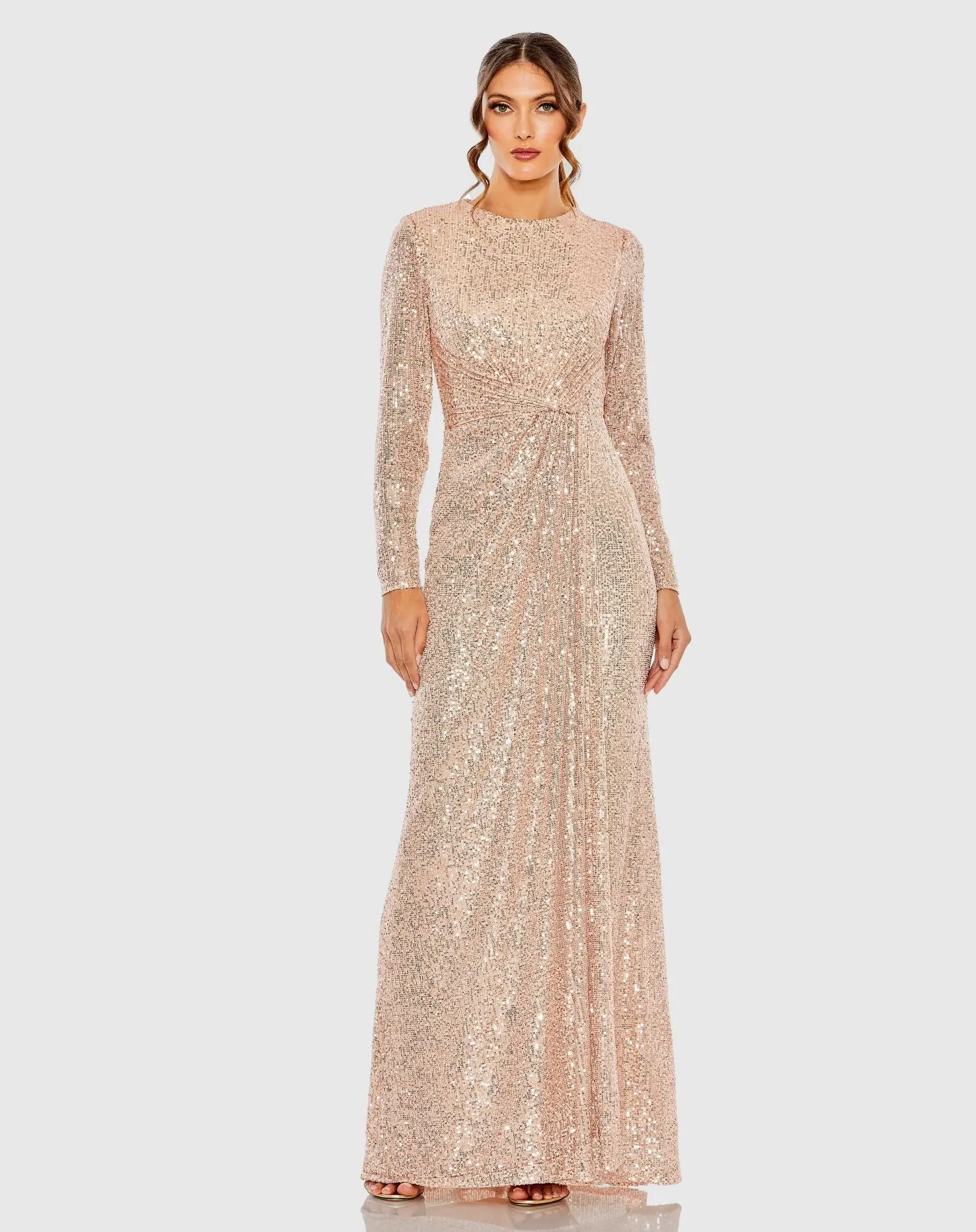 Sequined Long Sleeve Side Knot Gown