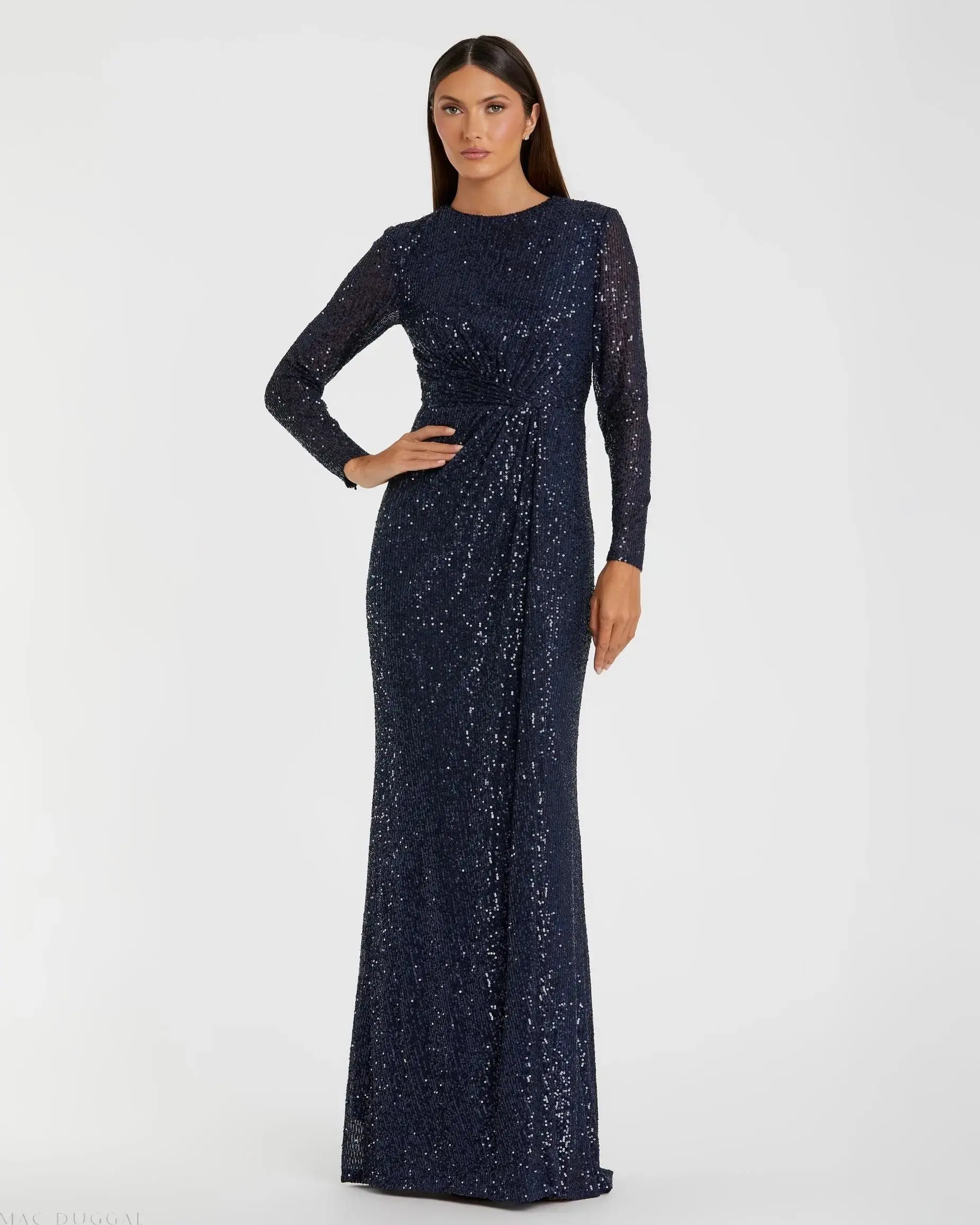 Sequined Long Sleeve Side Knot Gown - Image 3