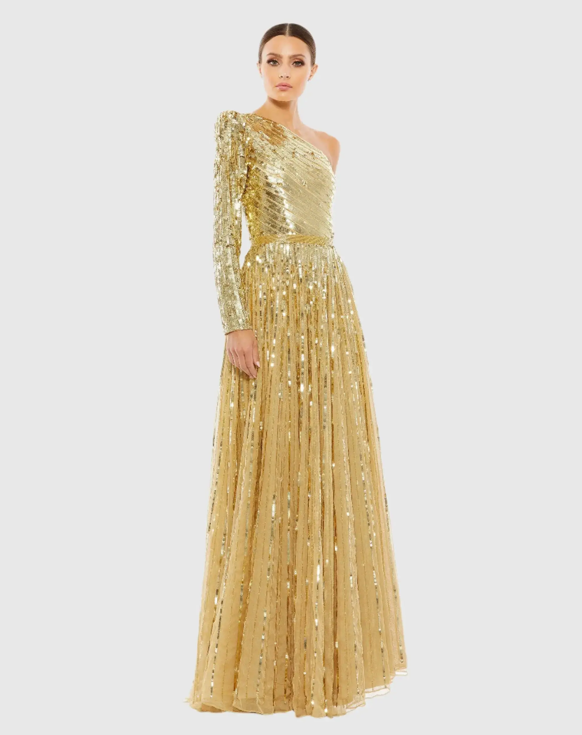 Sequined One Shoulder A Line Gown - Image 2