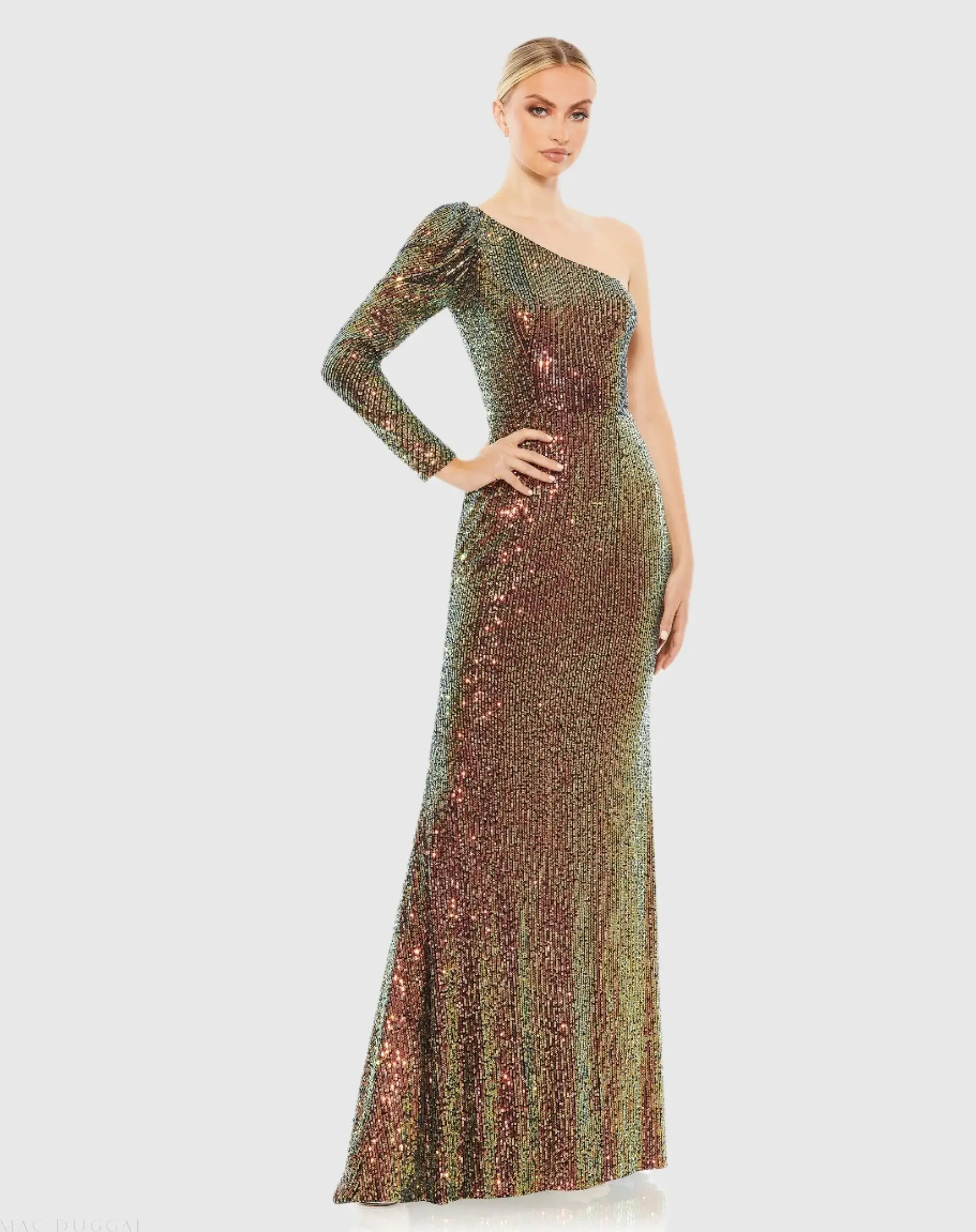 Sequined One Shoulder Trumpet Gown - Image 3