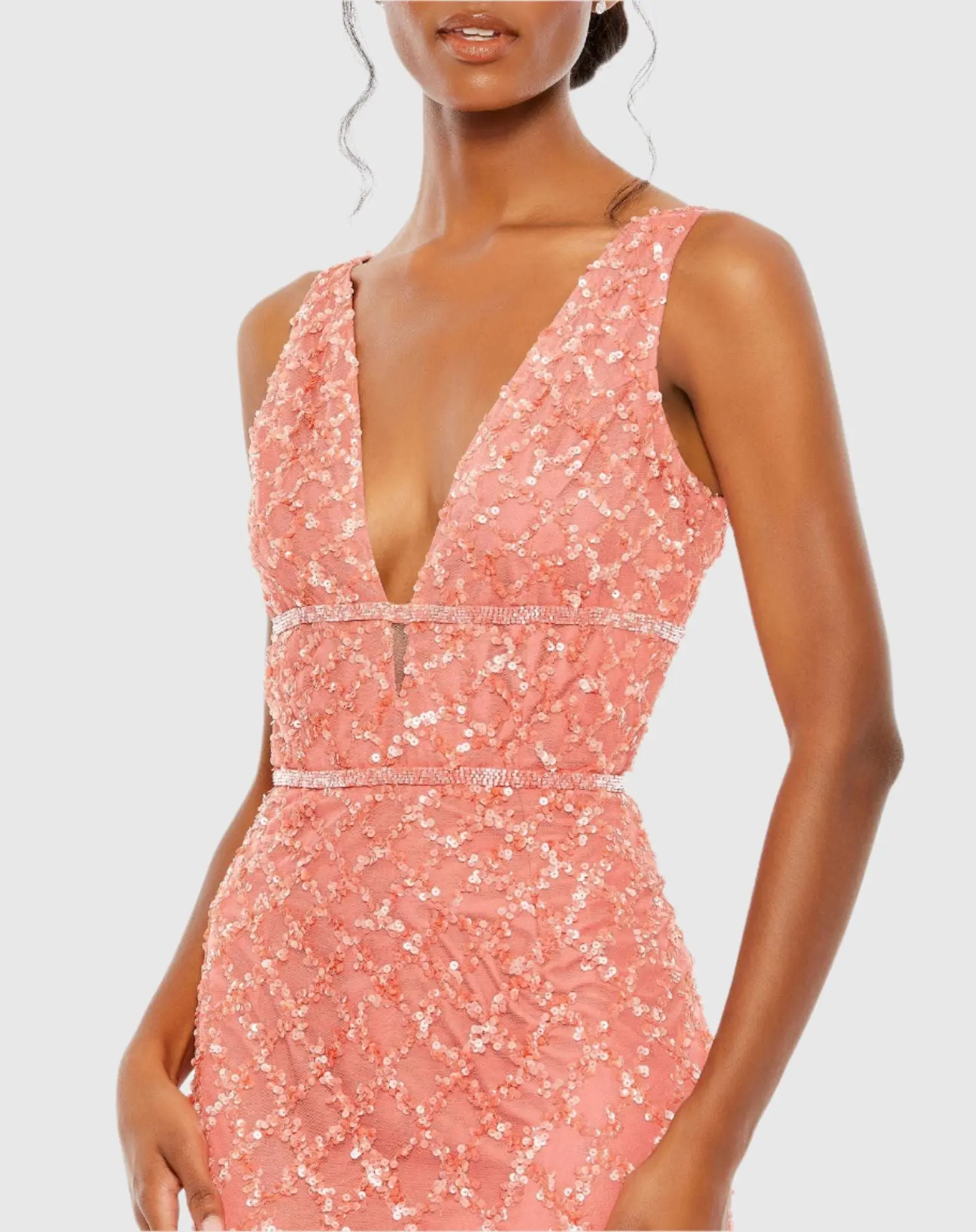 Pink Sequin Embellished Sleeveless Column Gown - Image 2